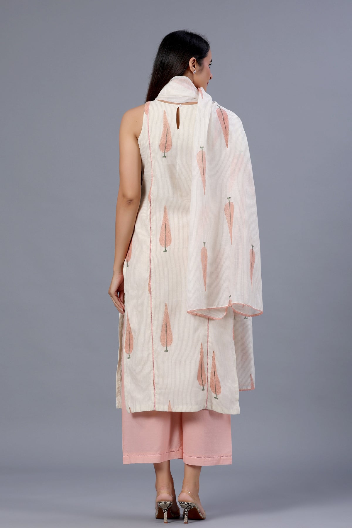 Chanderi Block Printed Sleeveless Suit Set - ILMA