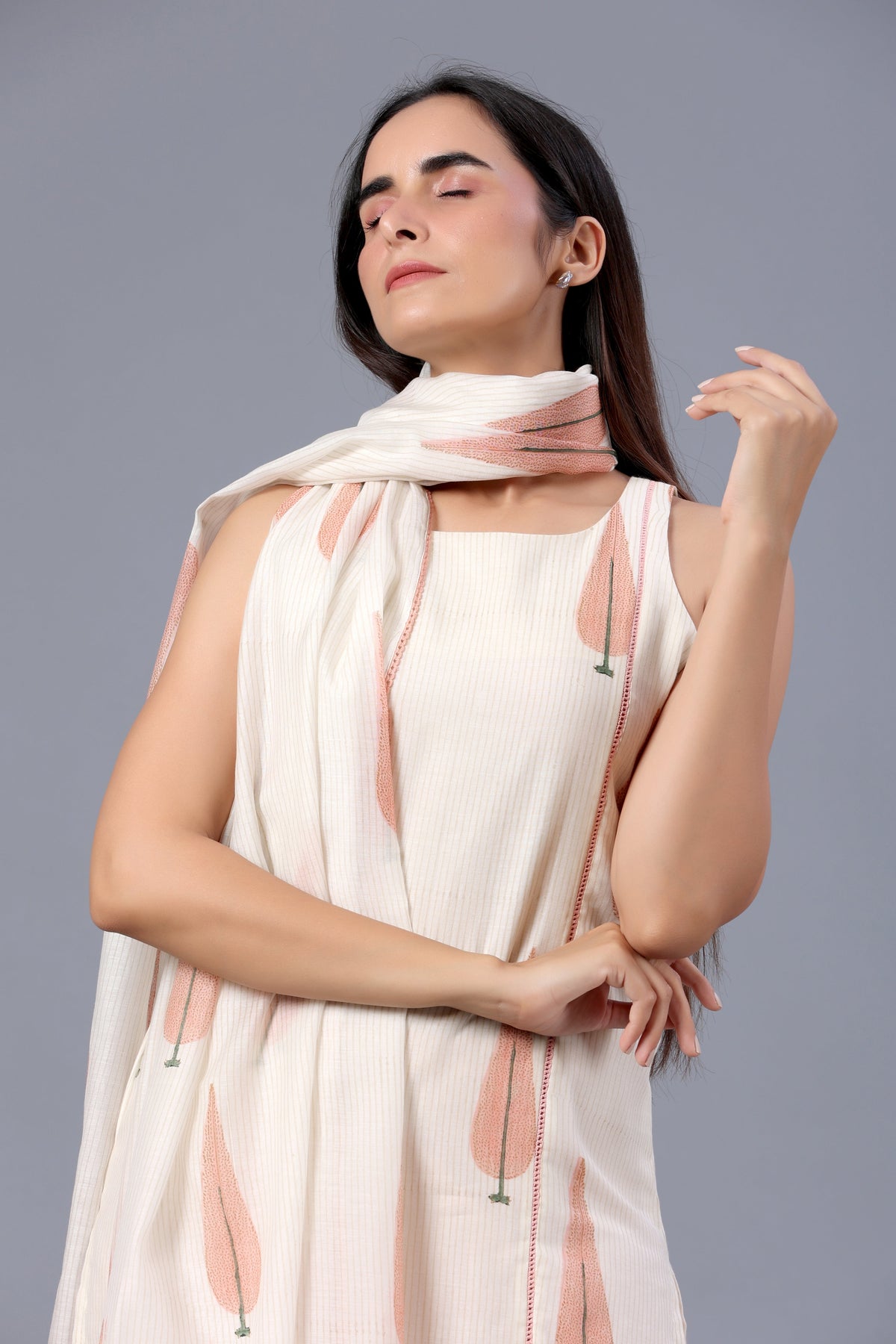 Chanderi Block Printed Sleeveless Suit Set - ILMA