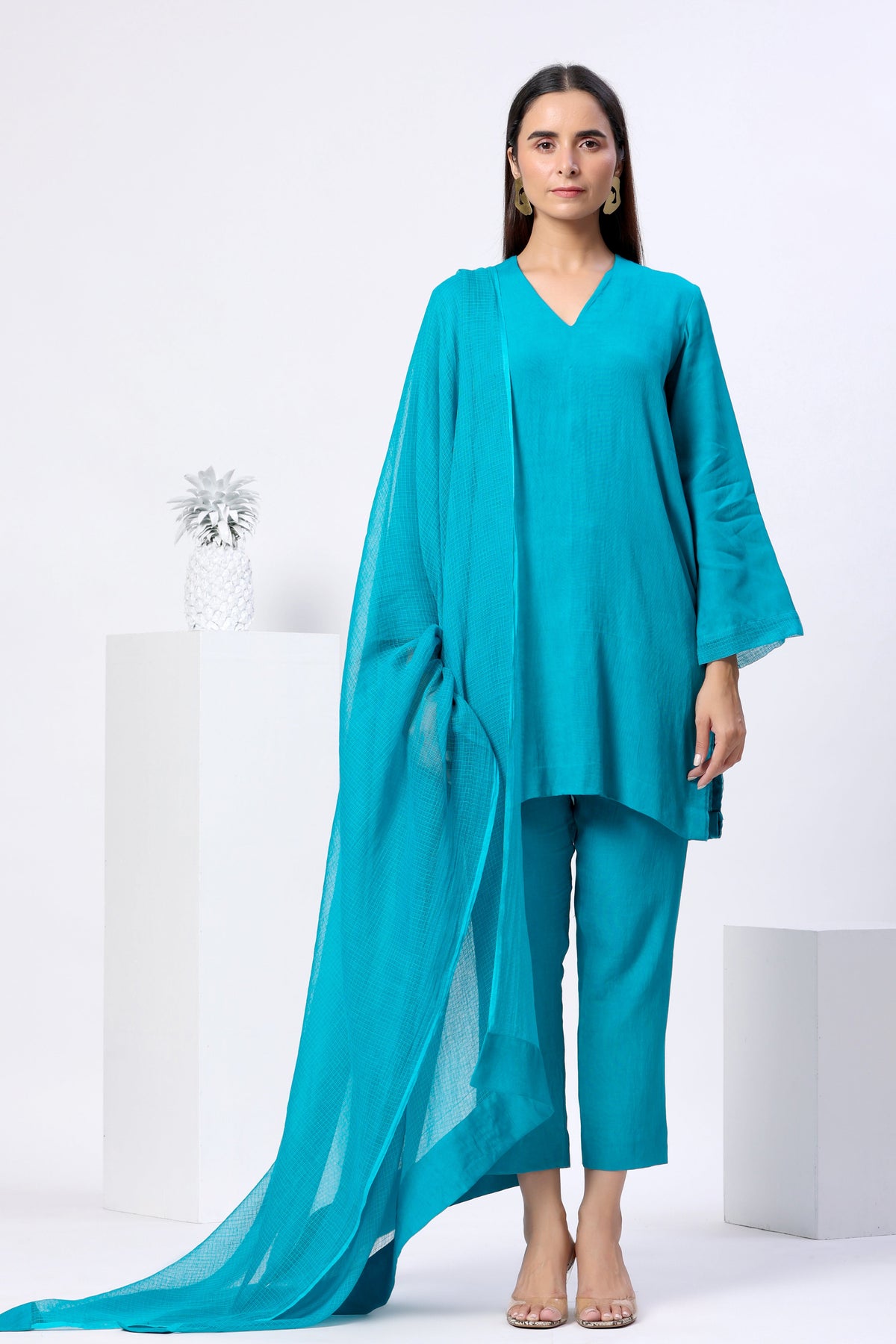Full Sleeves Short Kurta Set with Doriya Dupatta - ILMA