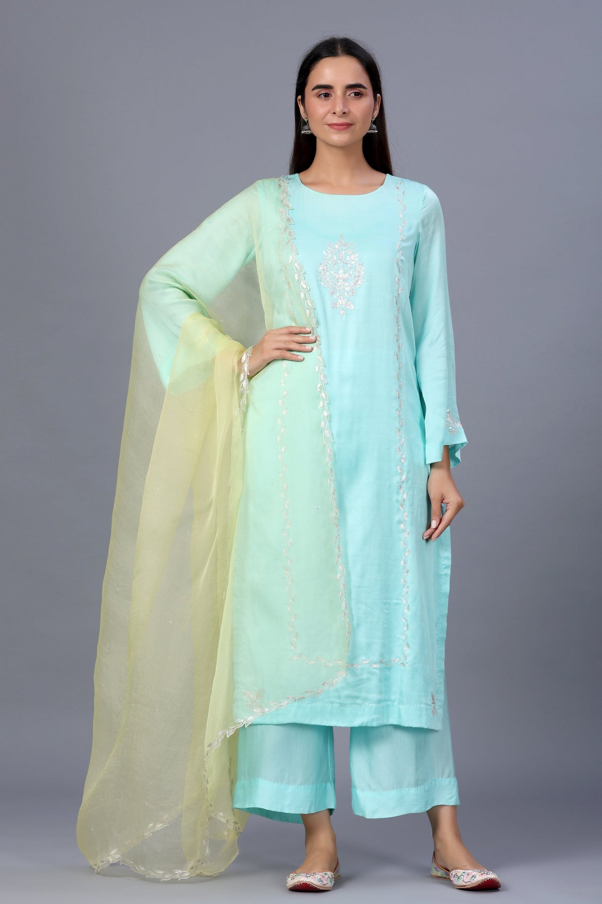 Kashmiri Salwar Kameez Set with Contrast Dupatta - ILMA