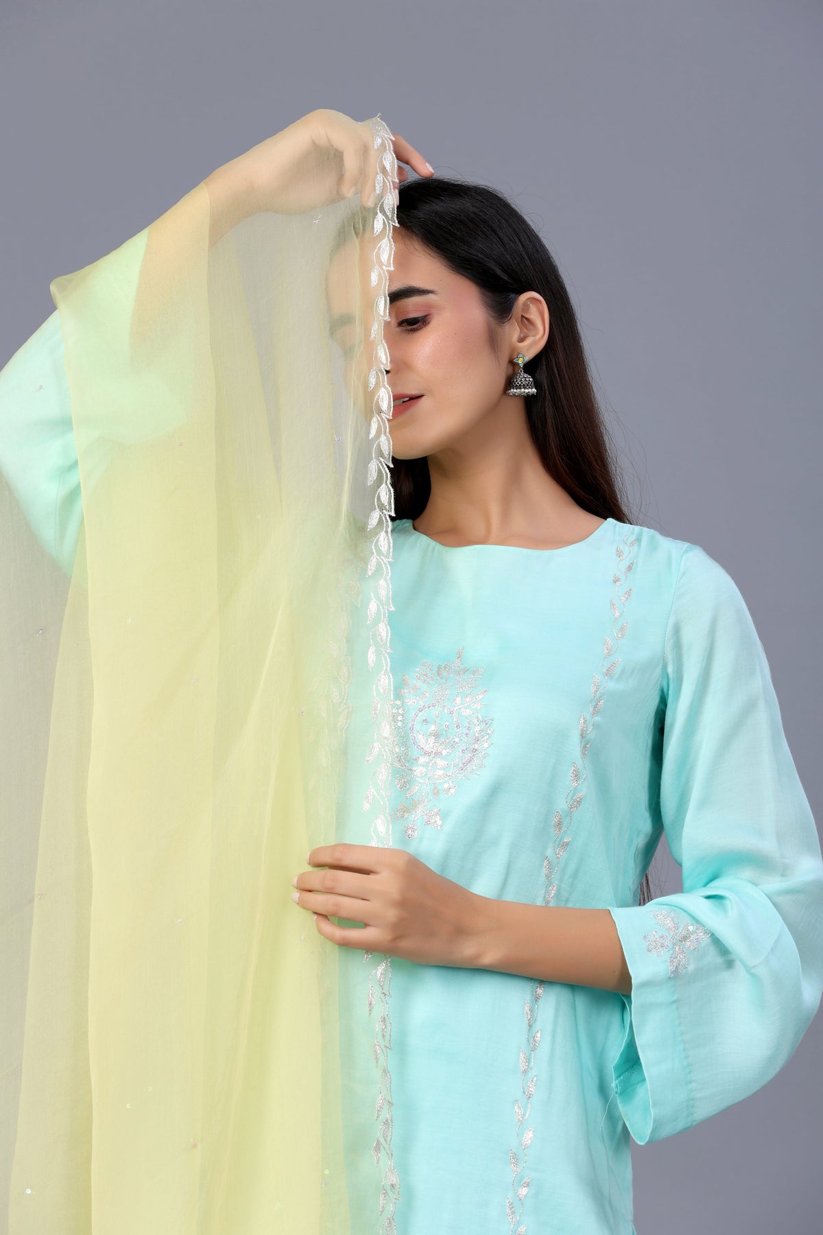 Kashmiri Salwar Kameez Set with Contrast Dupatta - ILMA