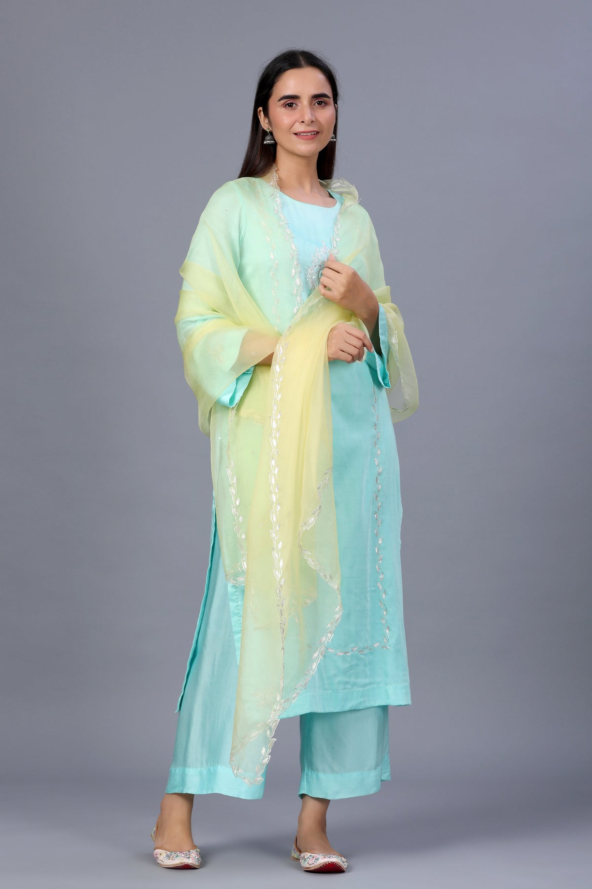 Kashmiri Salwar Kameez Set with Contrast Dupatta - ILMA