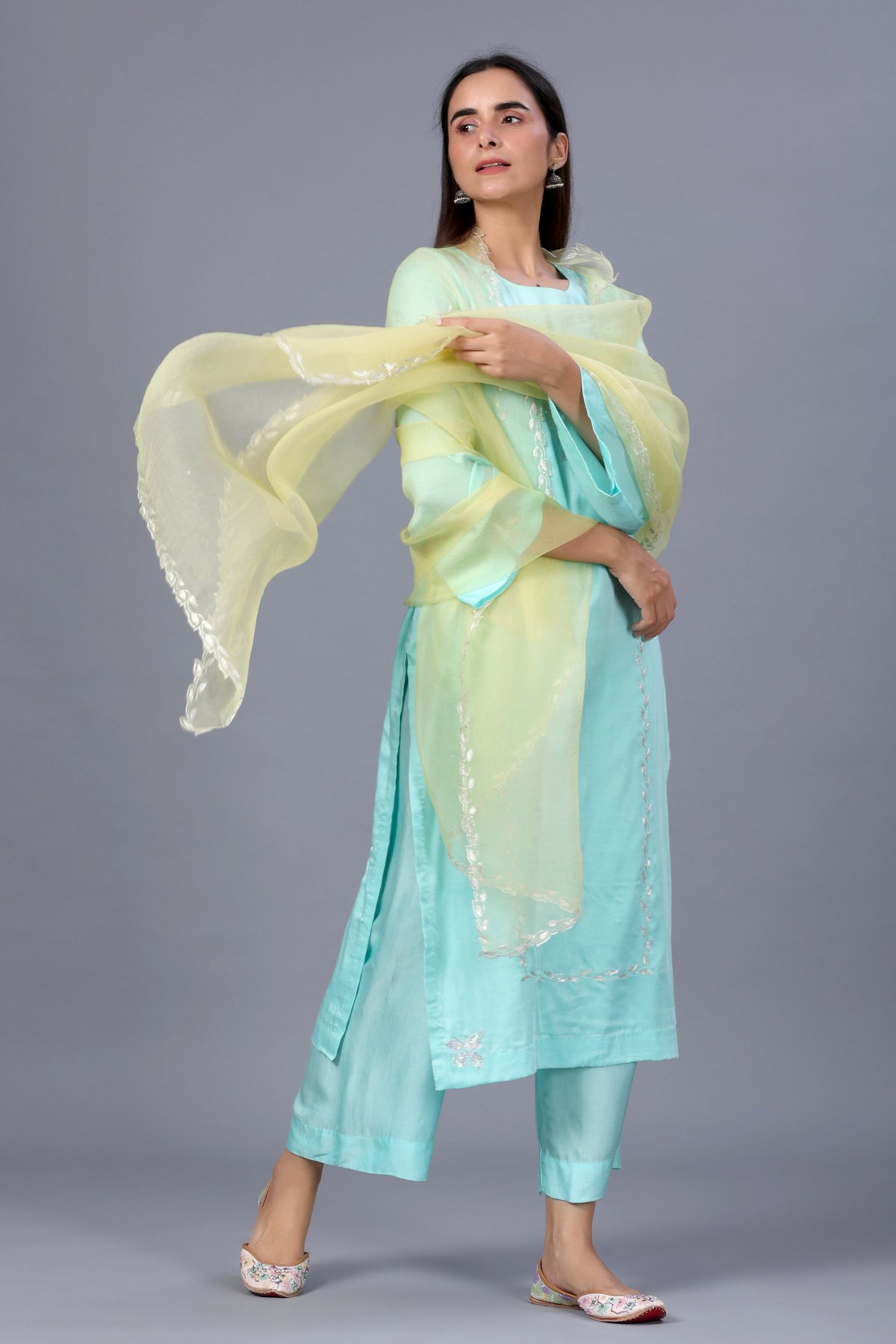 Kashmiri Salwar Kameez Set with Contrast Dupatta - ILMA