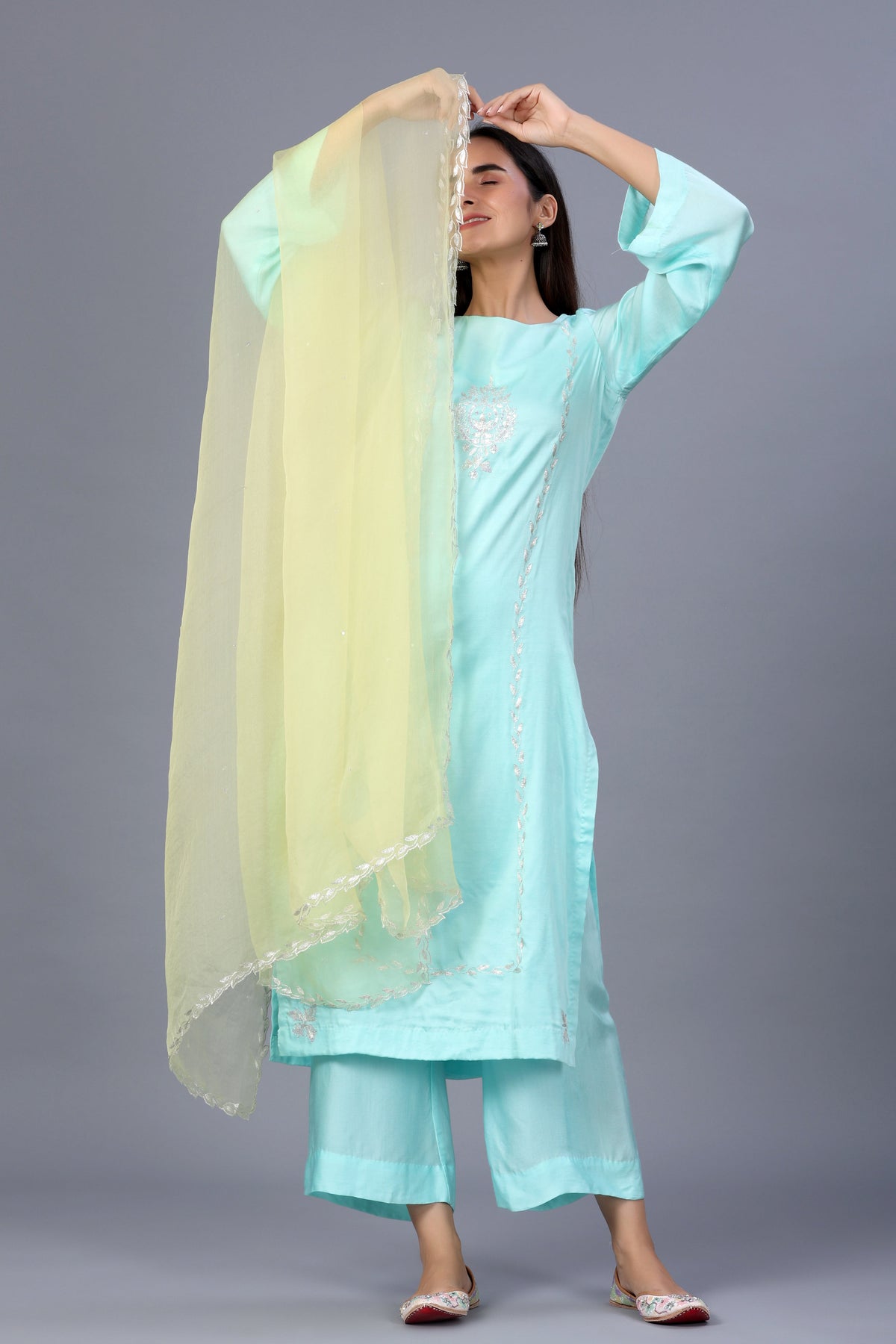 Kashmiri Salwar Kameez Set with Contrast Dupatta - ILMA