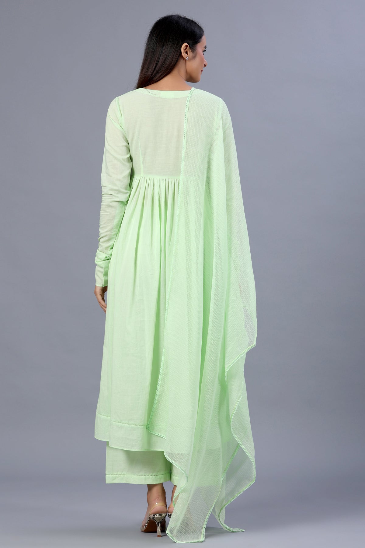 Pista Green Full Sleeves Suit Set with Doriya Dupatta - ILMA