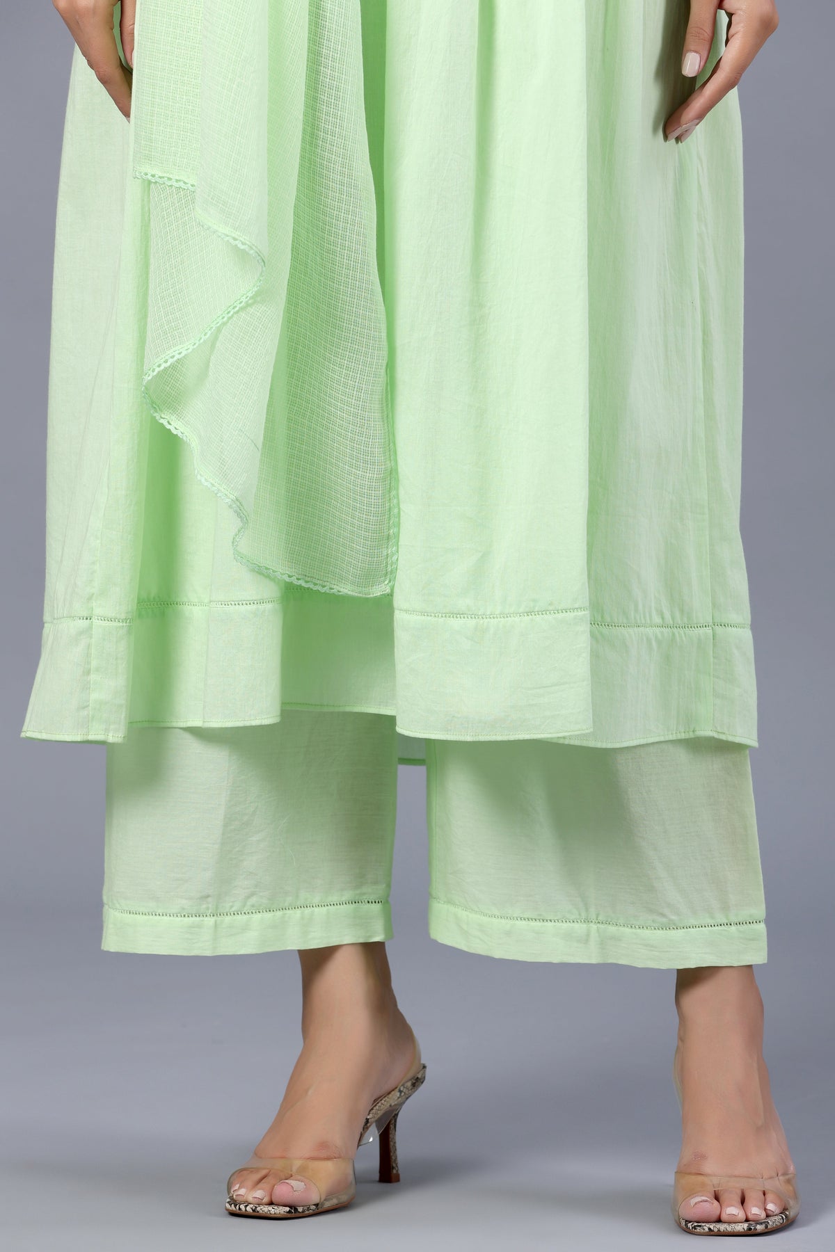 Pista Green Full Sleeves Suit Set with Doriya Dupatta - ILMA