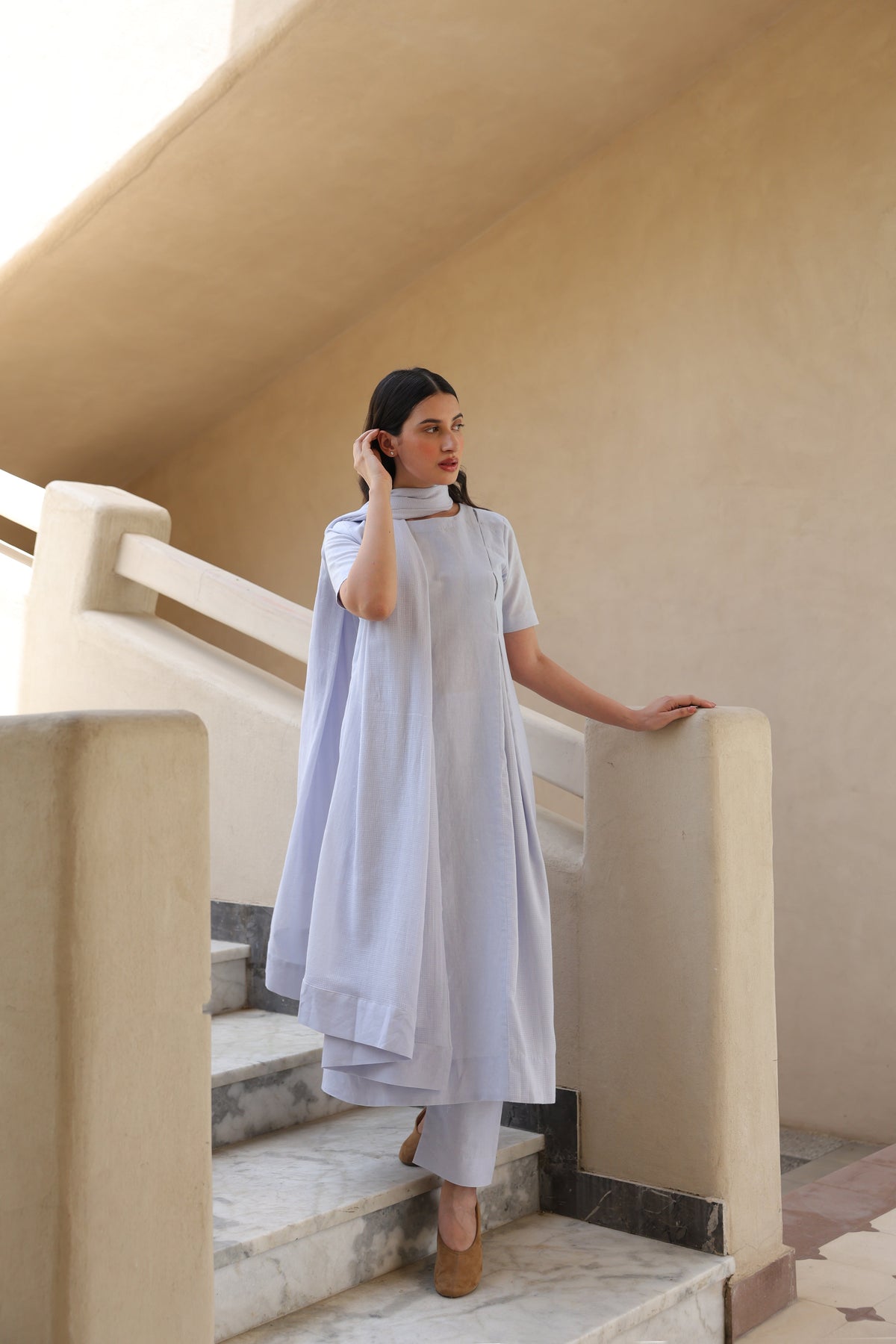 Rumi Linen Box Pleated Suit with Dupatta - ILMA