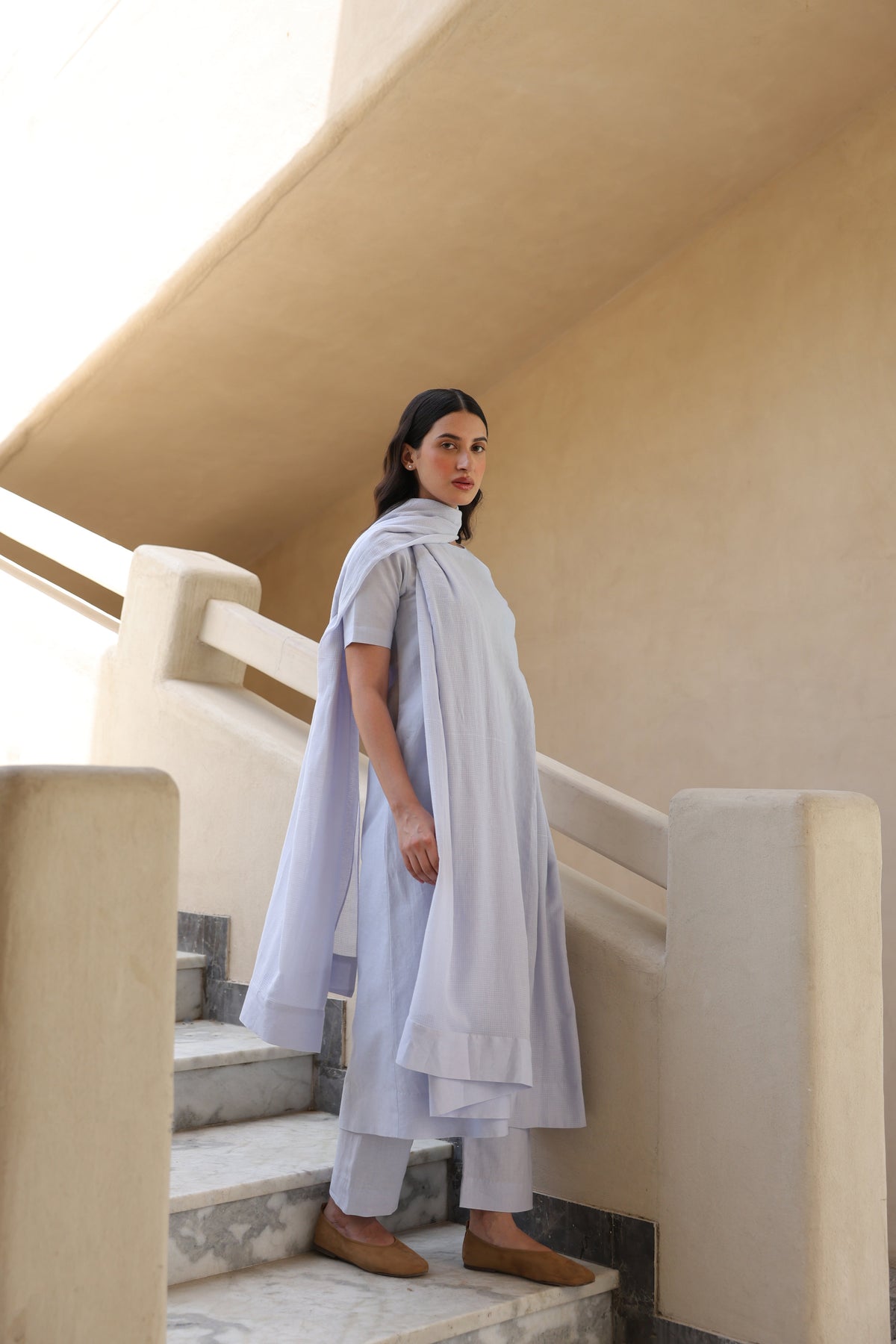 Rumi Linen Box Pleated Suit with Dupatta - ILMA