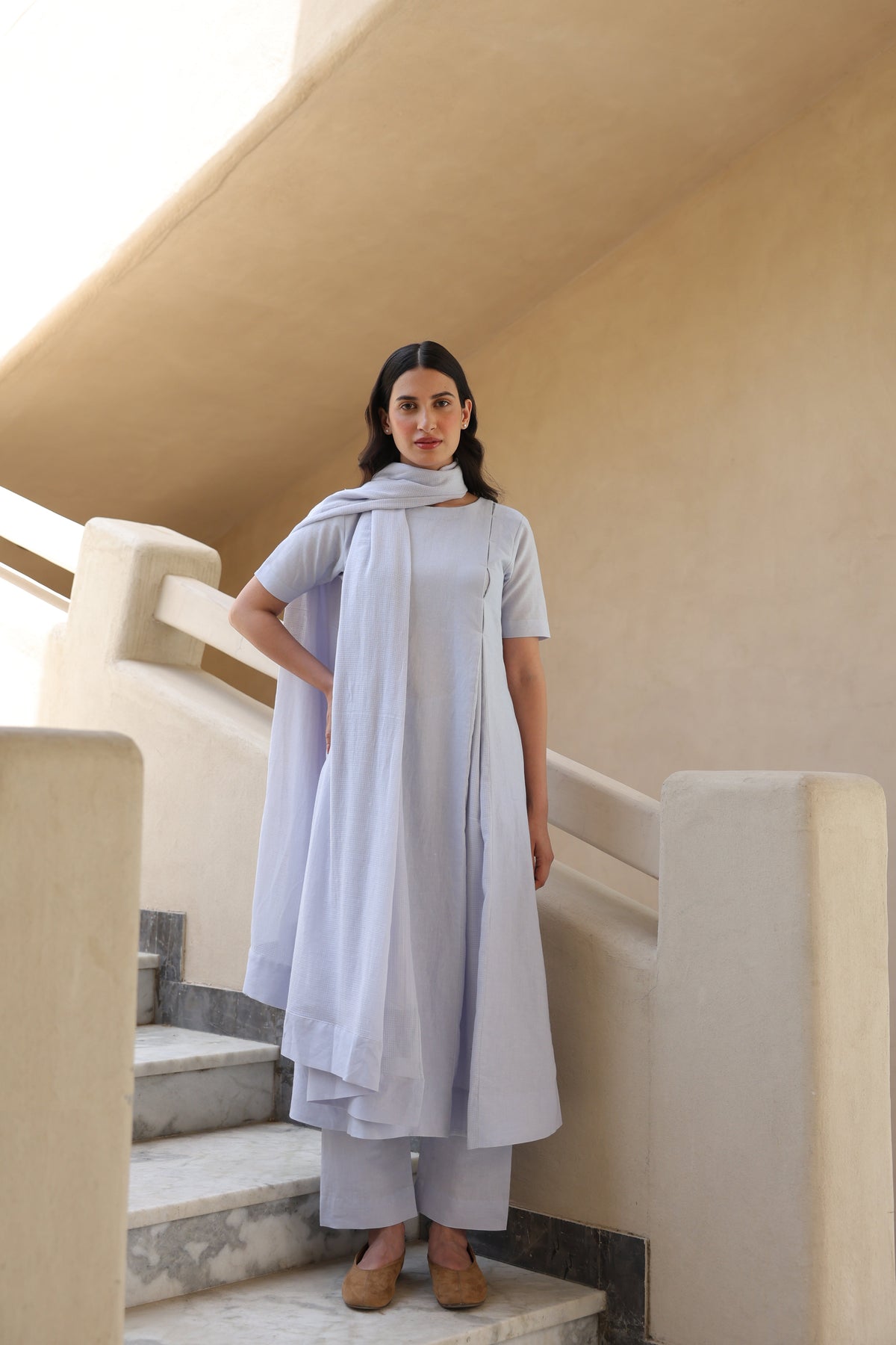 Rumi Linen Box Pleated Suit with Dupatta - ILMA