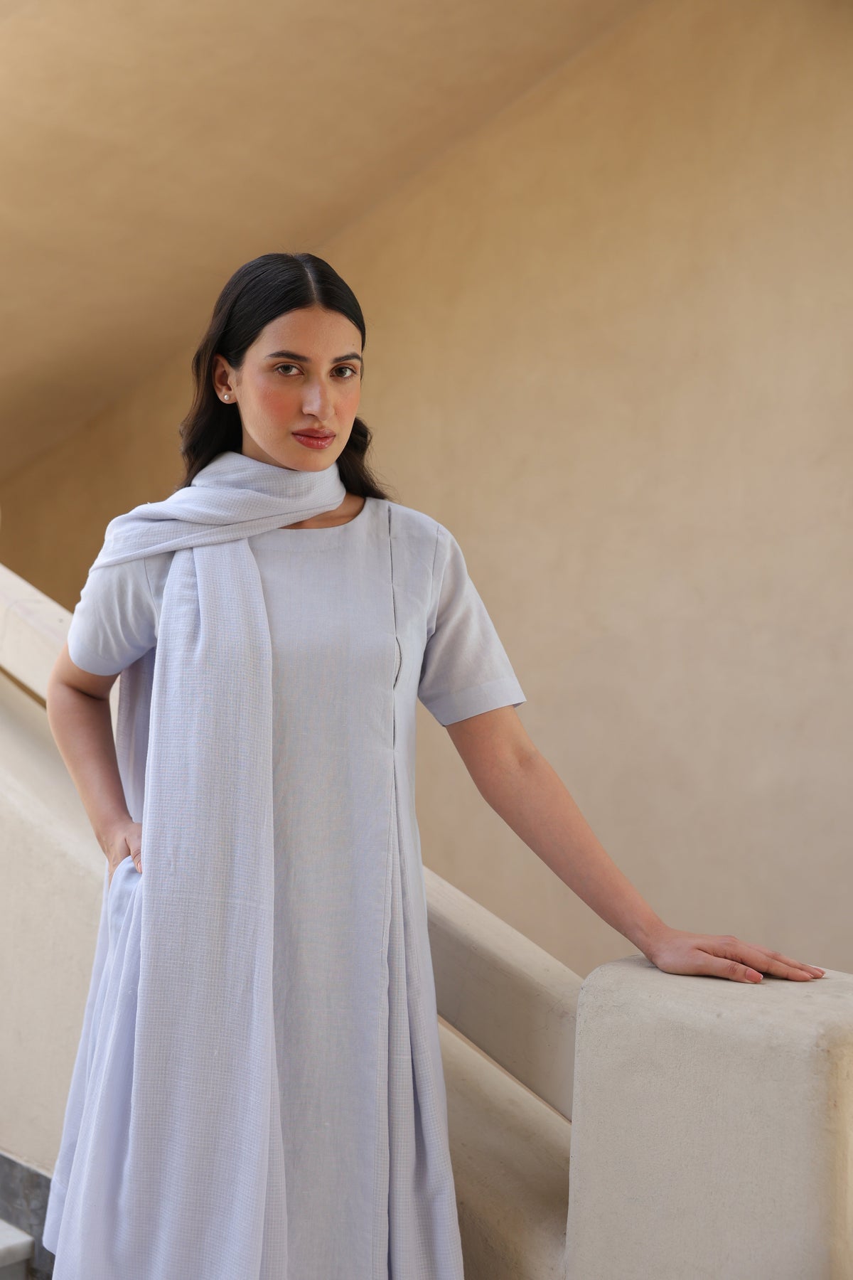 Rumi Linen Box Pleated Suit with Dupatta - ILMA