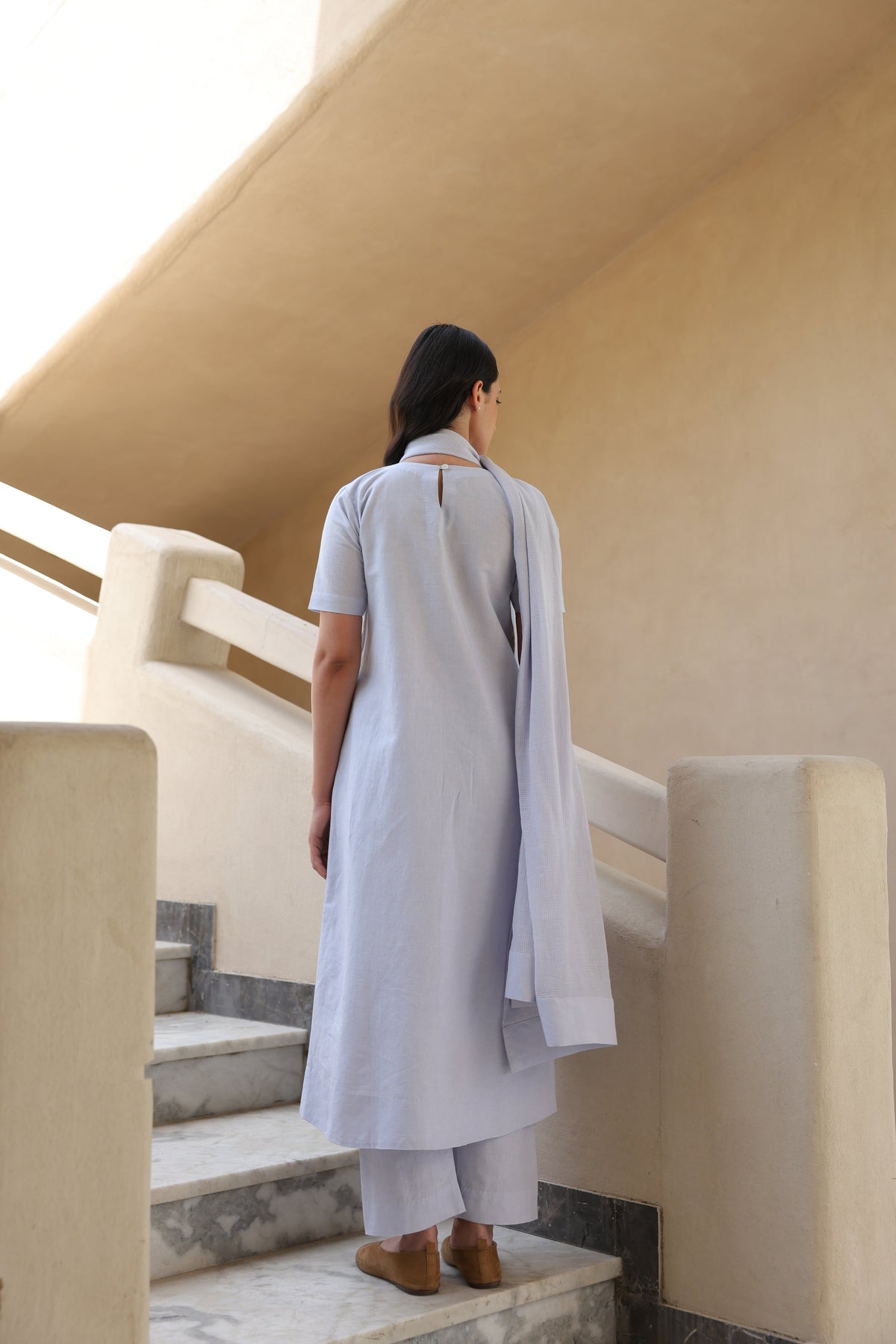 Rumi Linen Box Pleated Suit with Dupatta - ILMA