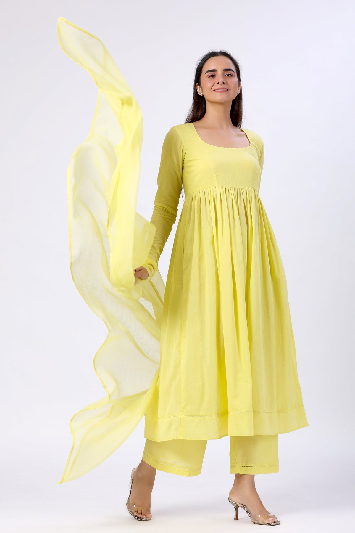 Sunshine Yellow Full Sleeves Suit Set with Doriya Dupatta - ILMA