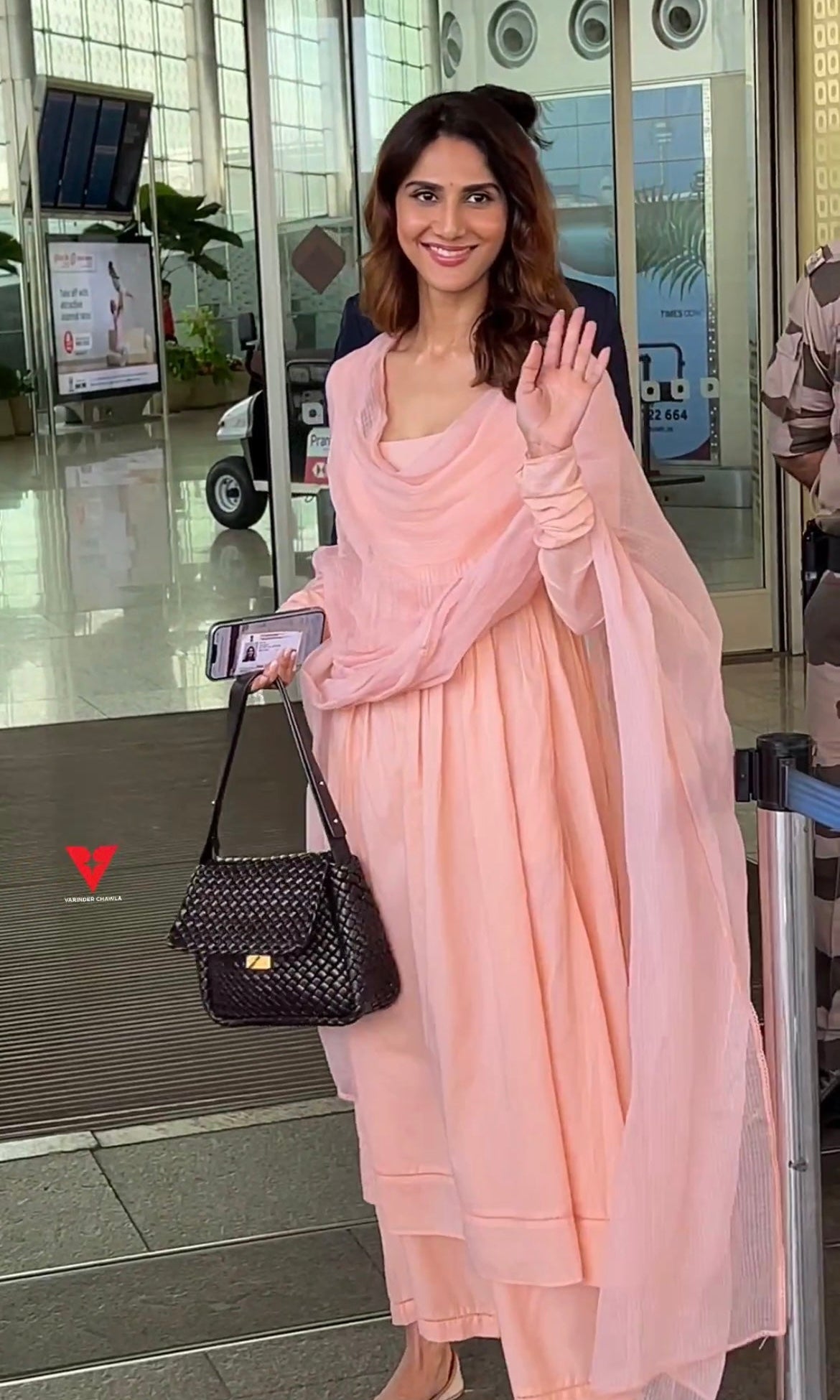 Vaani Kapoor in Peach Full Sleeves Suit Set with Doria Dupatta - ILMA