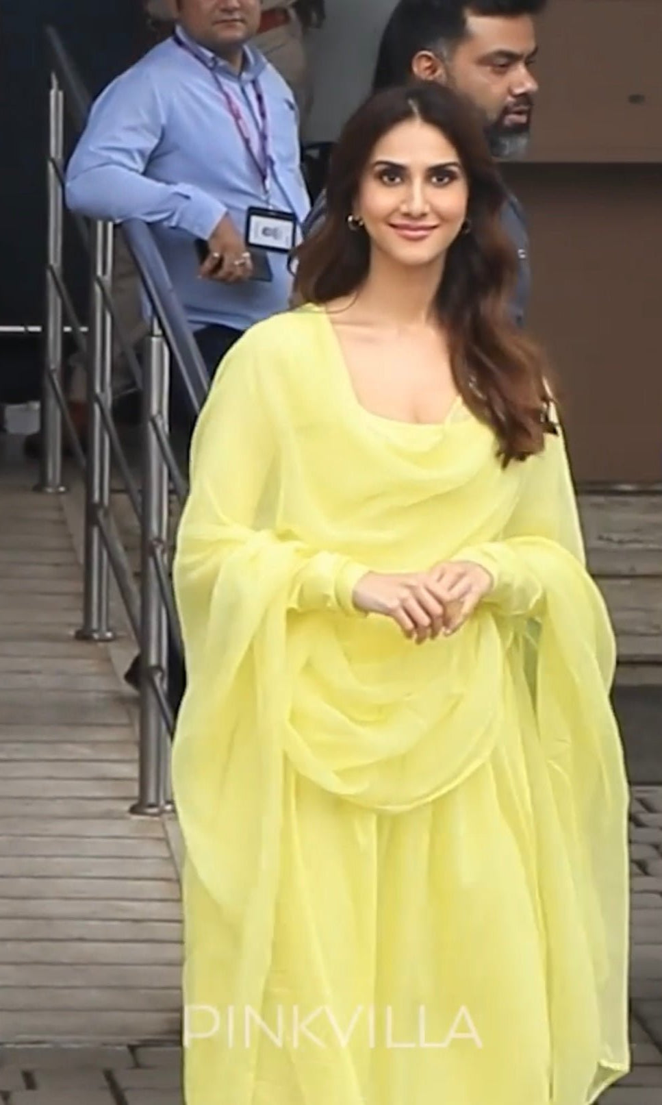 Vaani Kapoor in Sunshine Yellow Full Sleeves Suit Set with Doriya Dupatta - ILMA