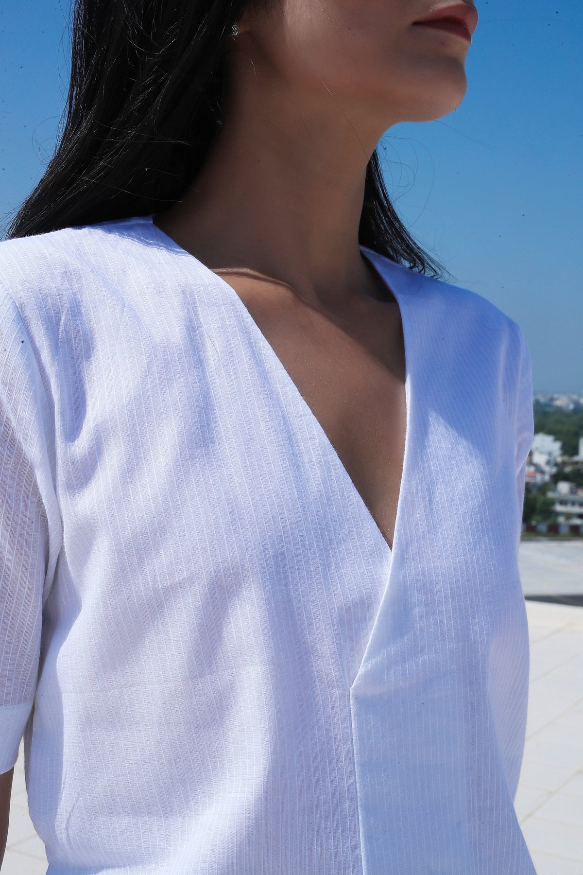 White Acordion Pleated V Neck Kurta Set - ILMA