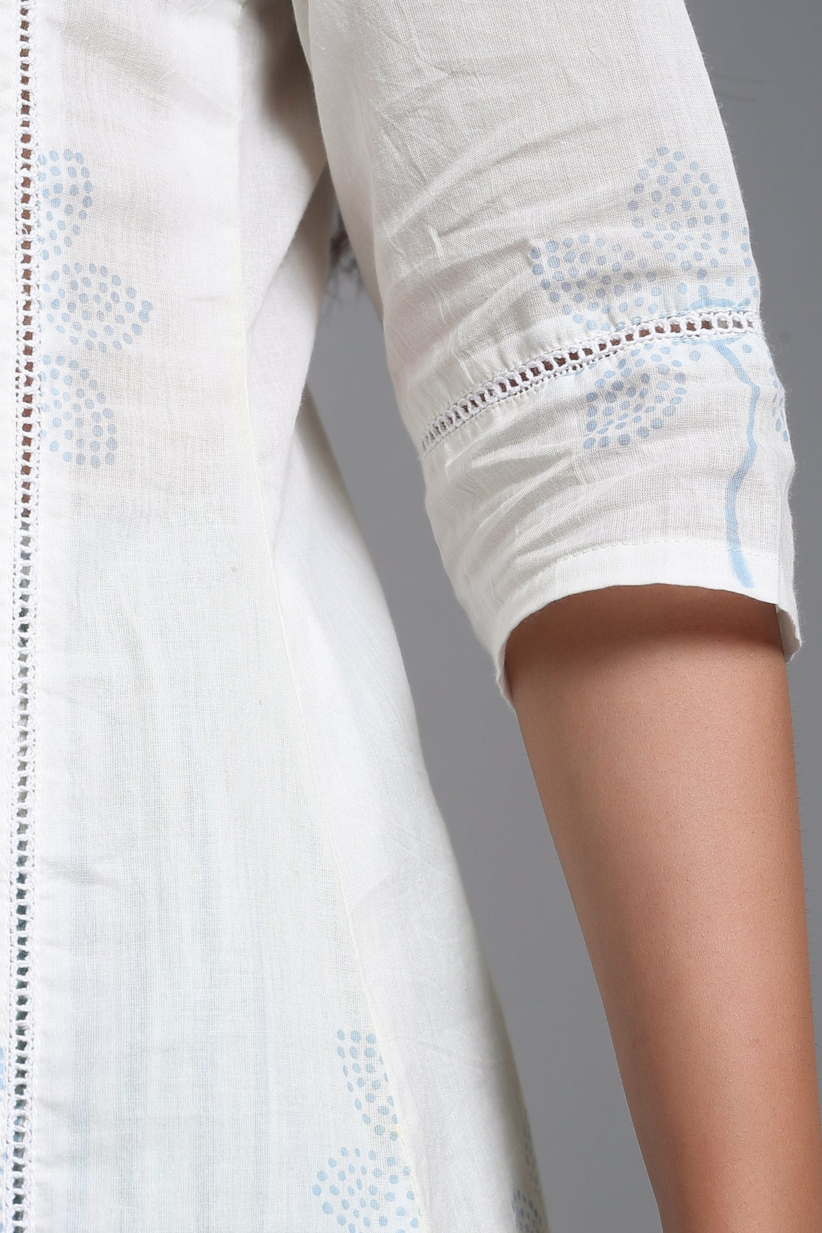 White Block Printed Suit Set with Dupatta - ILMA