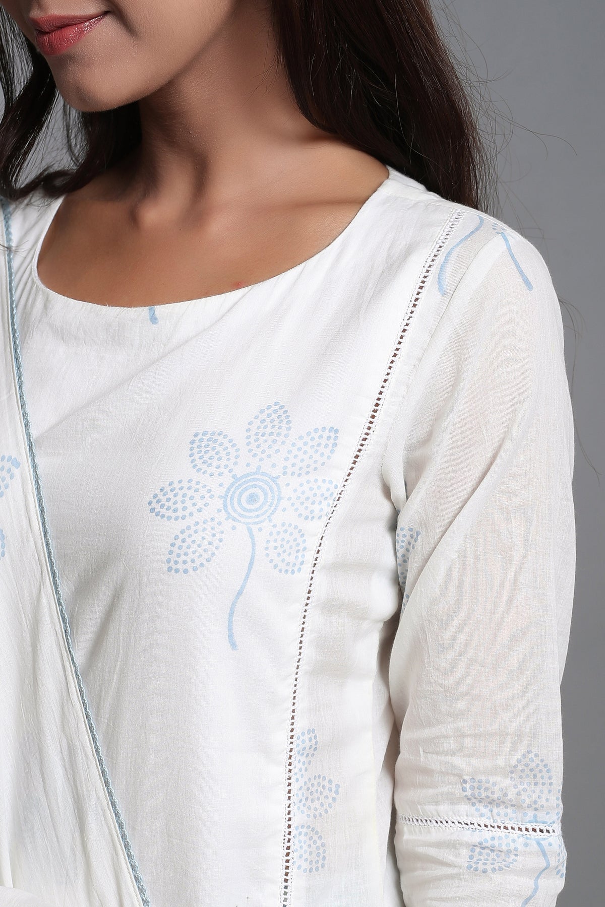 White Block Printed Suit Set with Dupatta - ILMA