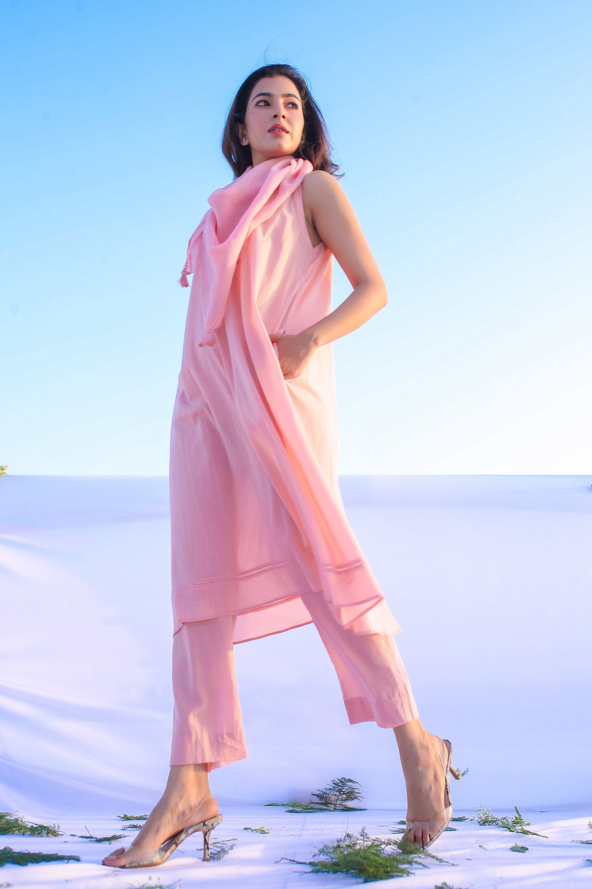 A Line Suit Set with Scarf - ILMA