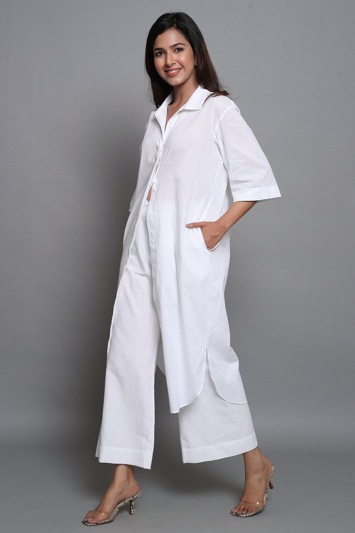 Aiana Jain in White Long Shirt Set - ILMA