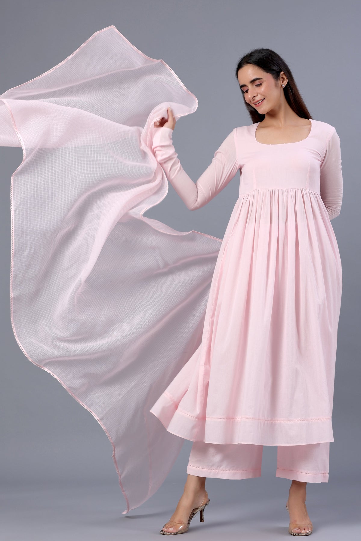 Baby Pink Full Sleeves Suit Set with Doria Dupatta - ILMA