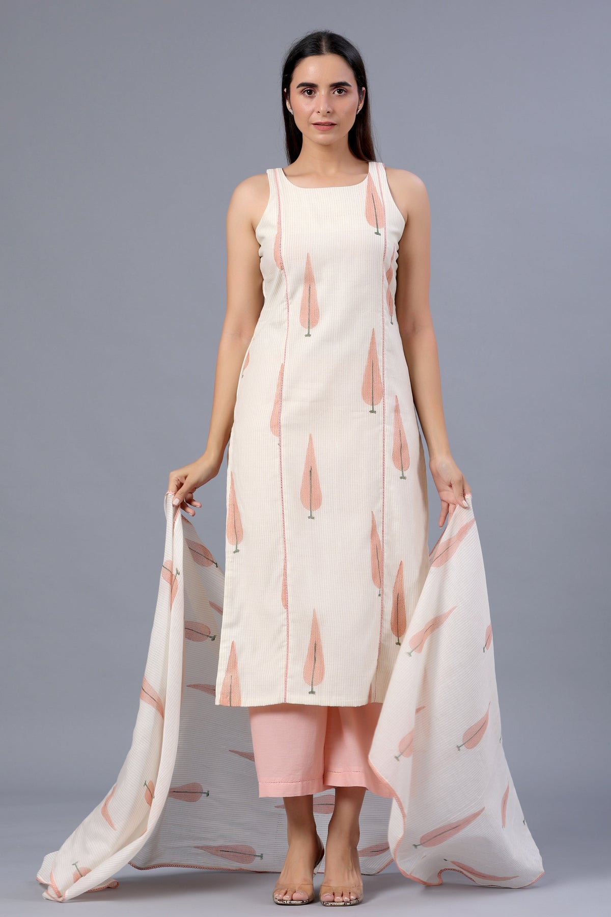 Chanderi Block Printed Sleeveless Suit Set - ILMA