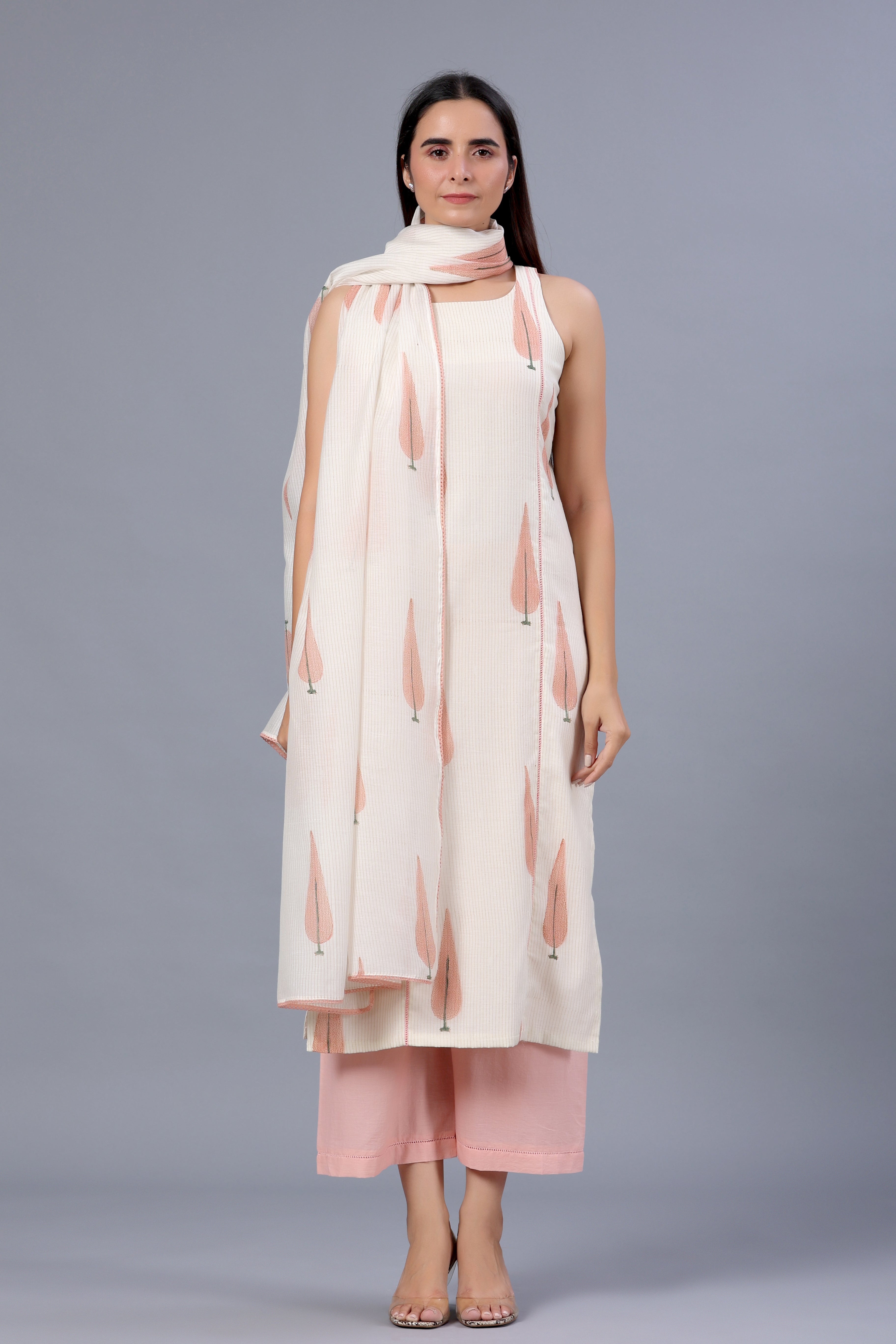 Chanderi Block Printed Sleeveless Suit Set - ILMA