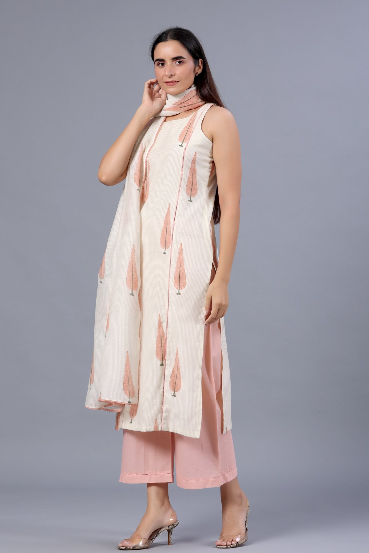 Chanderi Block Printed Sleeveless Suit Set - ILMA
