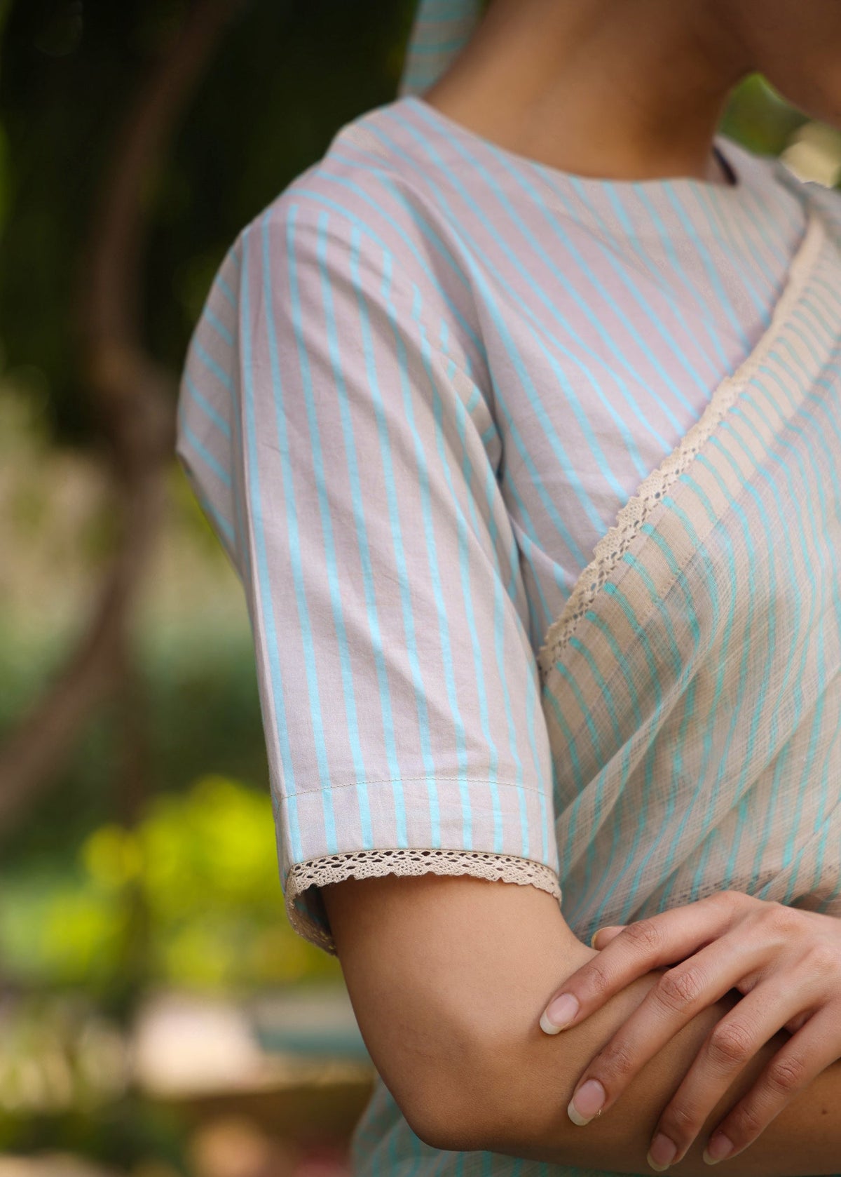 COSMOS Half & Half Striped Saree with Blouse - ILMA