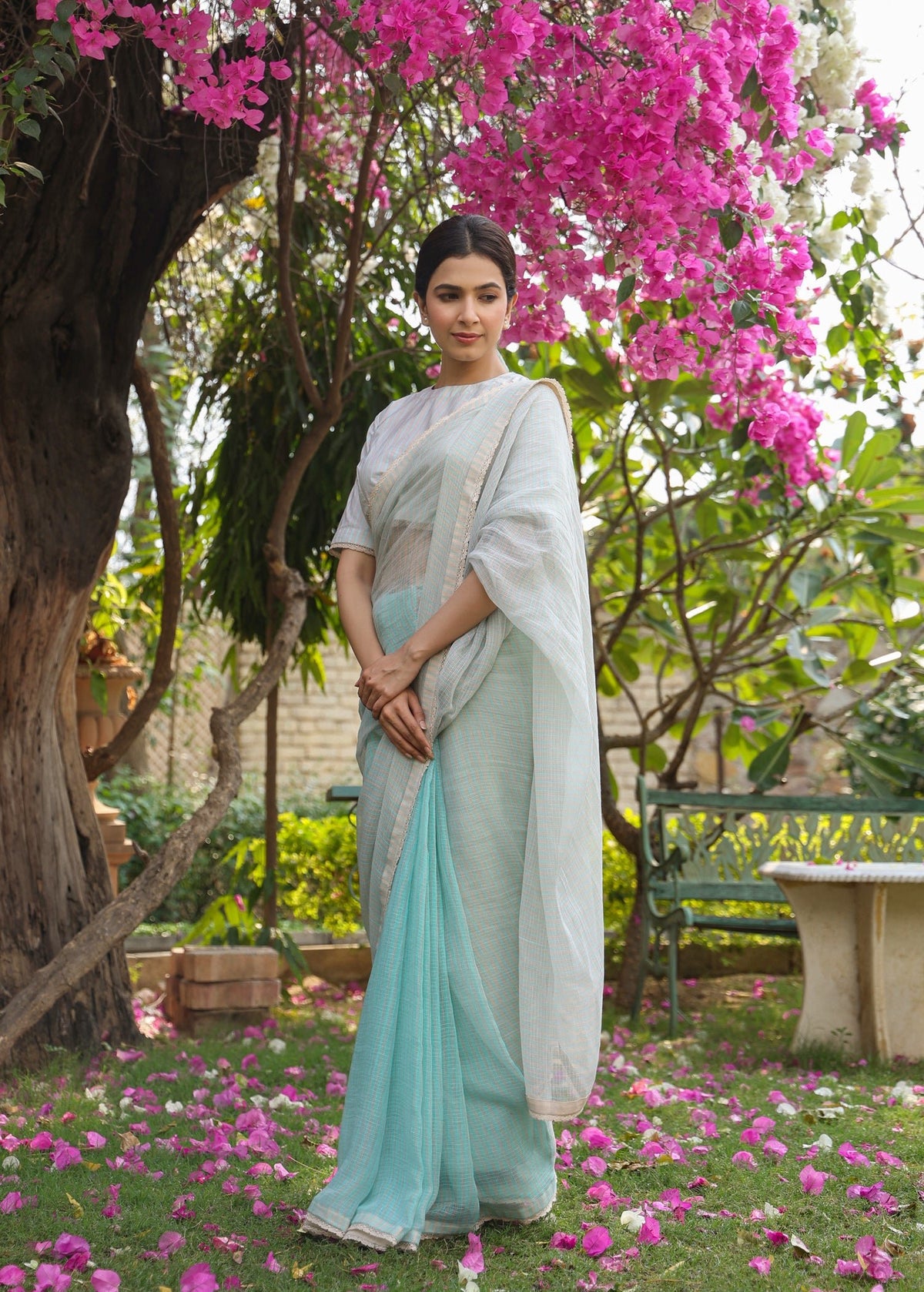 COSMOS Half & Half Striped Saree with Blouse - ILMA
