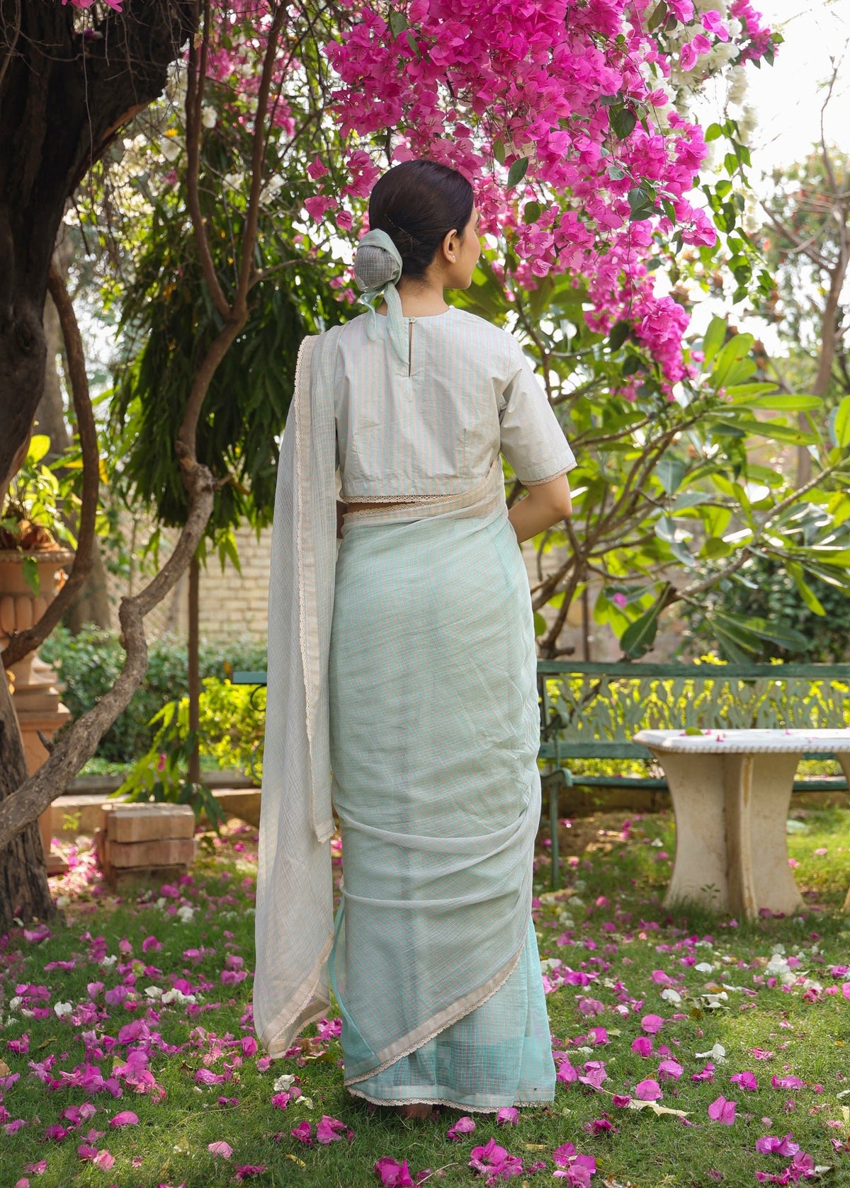 COSMOS Half & Half Striped Saree with Blouse - ILMA