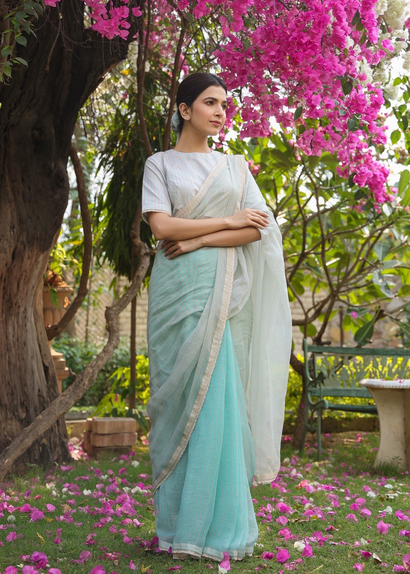 COSMOS Half & Half Striped Saree with Blouse - ILMA