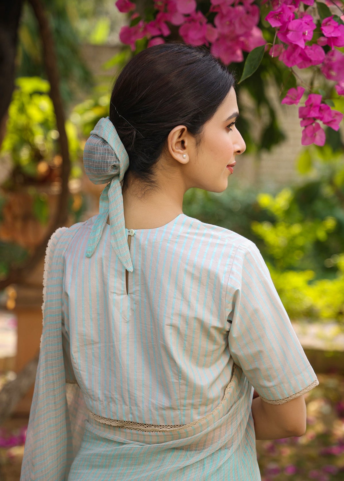 COSMOS Half & Half Striped Saree with Blouse - ILMA
