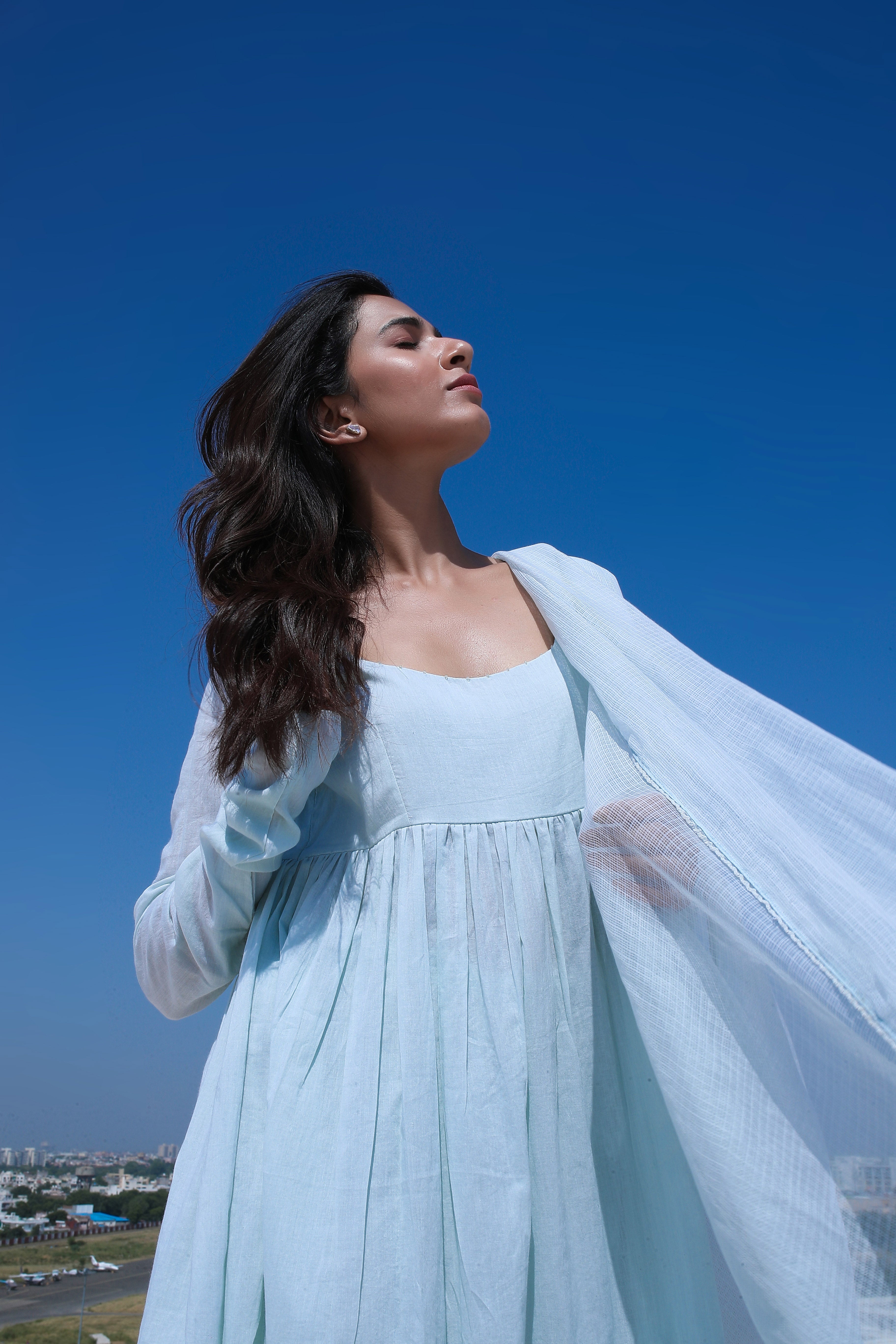 Diksha Rawat in Mud Pastel Blue Full Sleeves Suit Set - ILMA