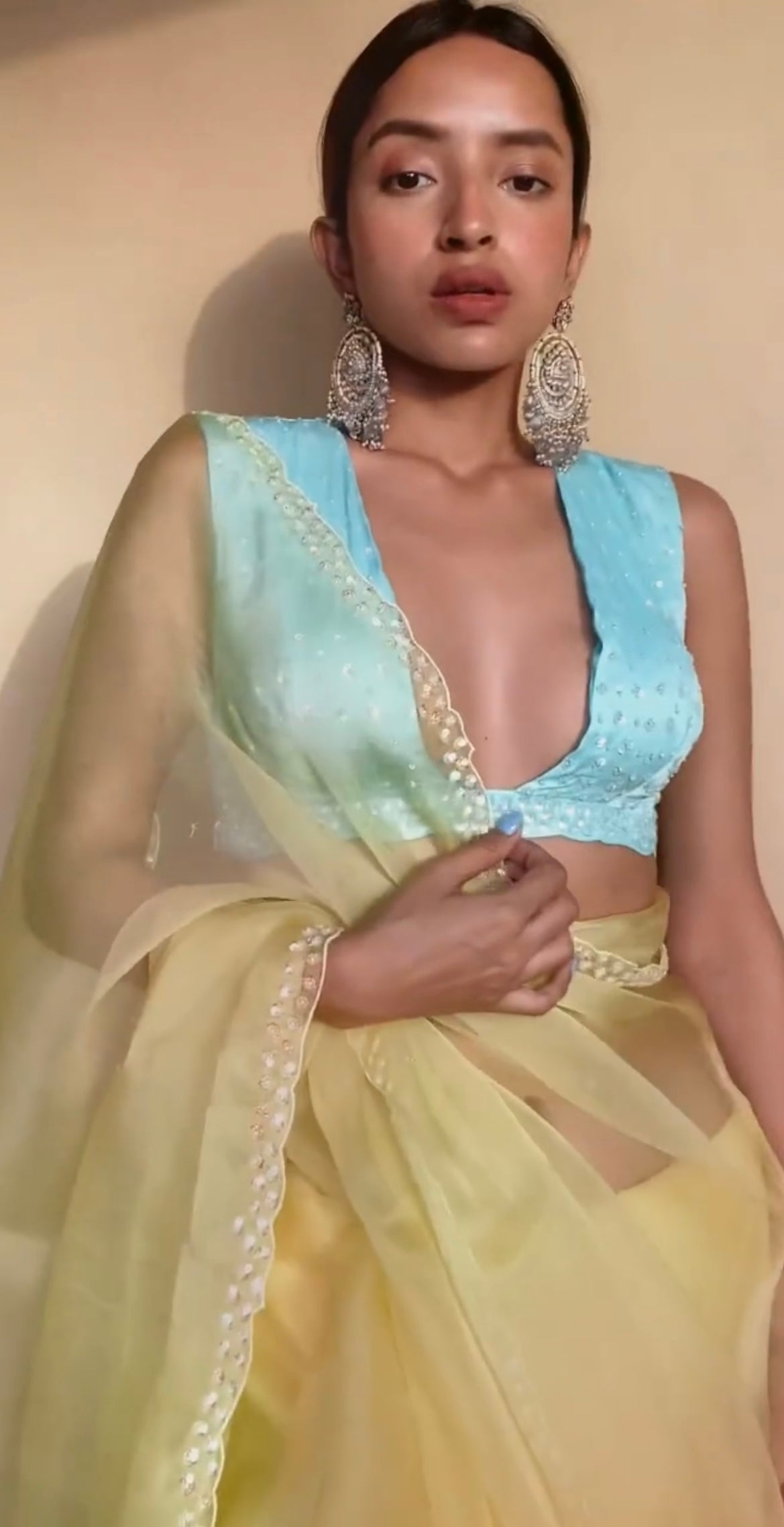 Diksha Rawat in Sequins Border Saree with Contrast Blouse - ILMA