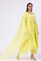 Diksha Rawat in Sunshine Yellow Full Sleeves Suit Set - ILMA