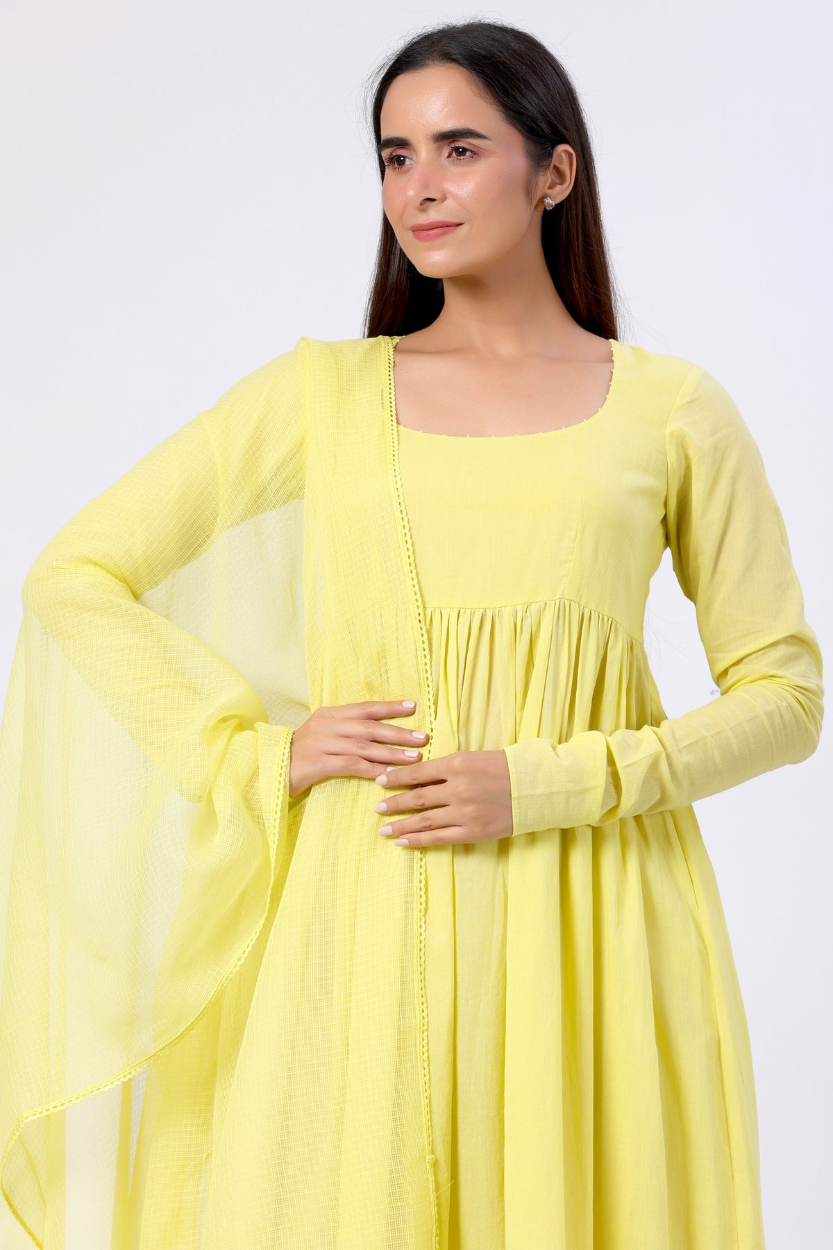Diksha Rawat in Sunshine Yellow Full Sleeves Suit Set - ILMA