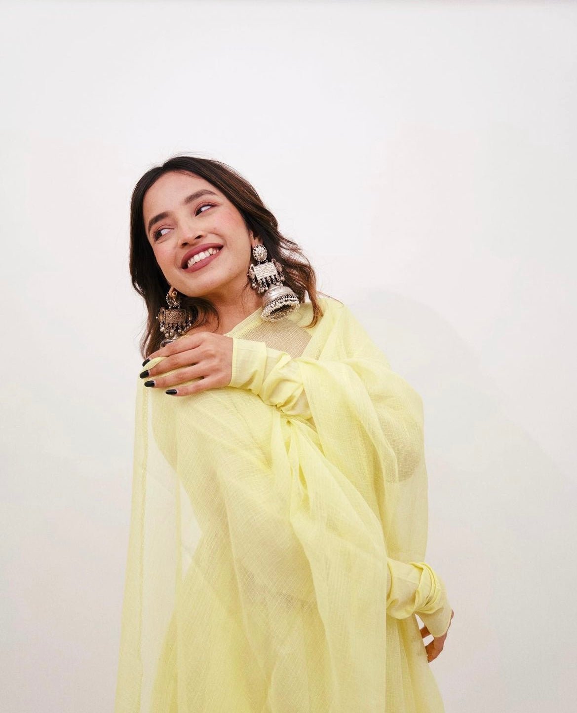 Diksha Rawat in Sunshine Yellow Full Sleeves Suit Set - ILMA