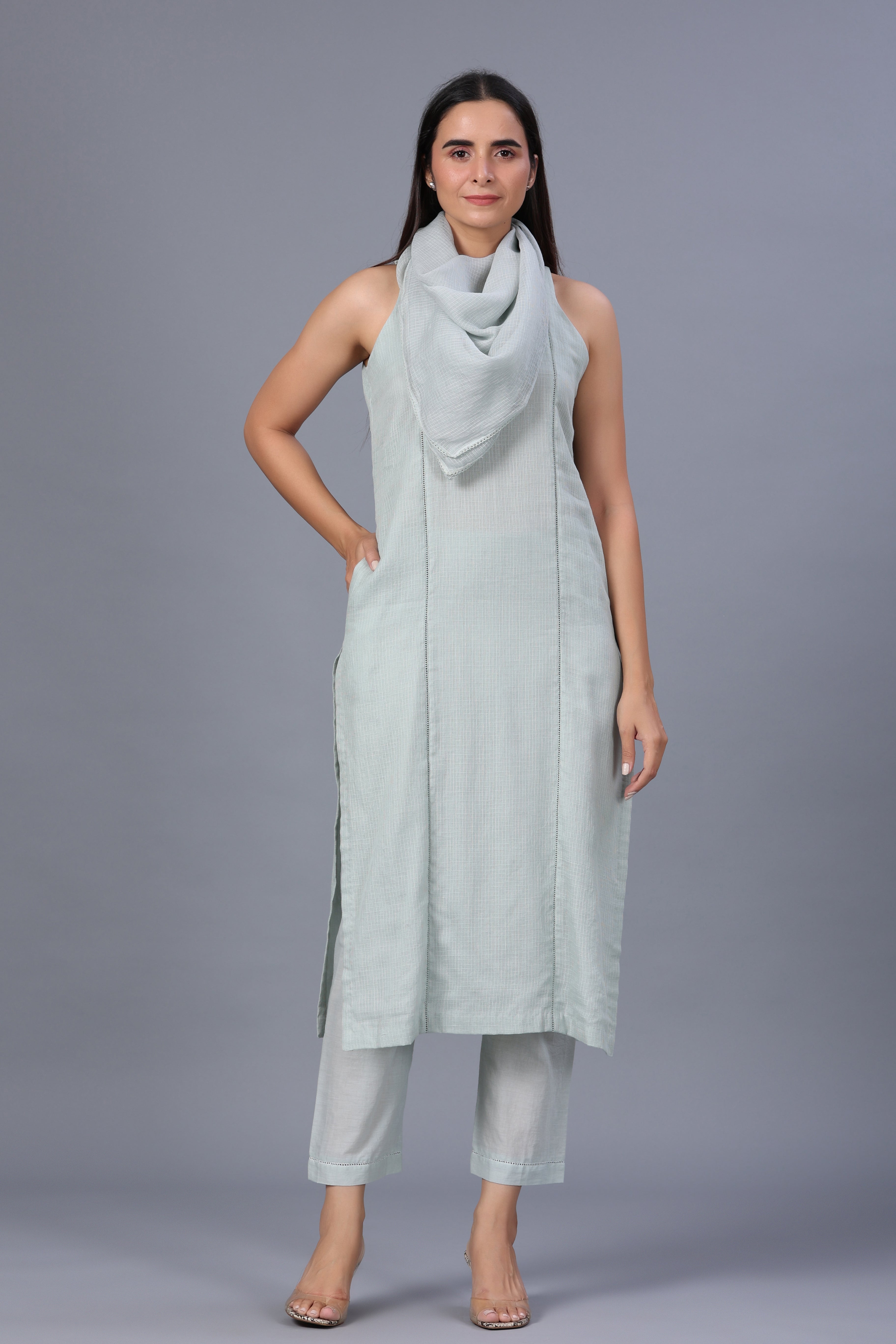 Doriya Straight Kurta Set with Scarf - ILMA