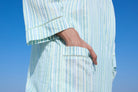 Green Striped Suit Set with Front Pockets - ILMA