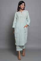 Green Striped Suit Set with Front Pockets - ILMA