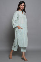 Green Striped Suit Set with Front Pockets - ILMA