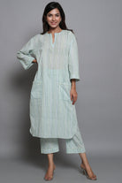 Green Striped Suit Set with Front Pockets - ILMA