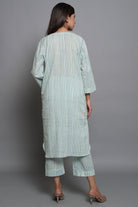 Green Striped Suit Set with Front Pockets - ILMA
