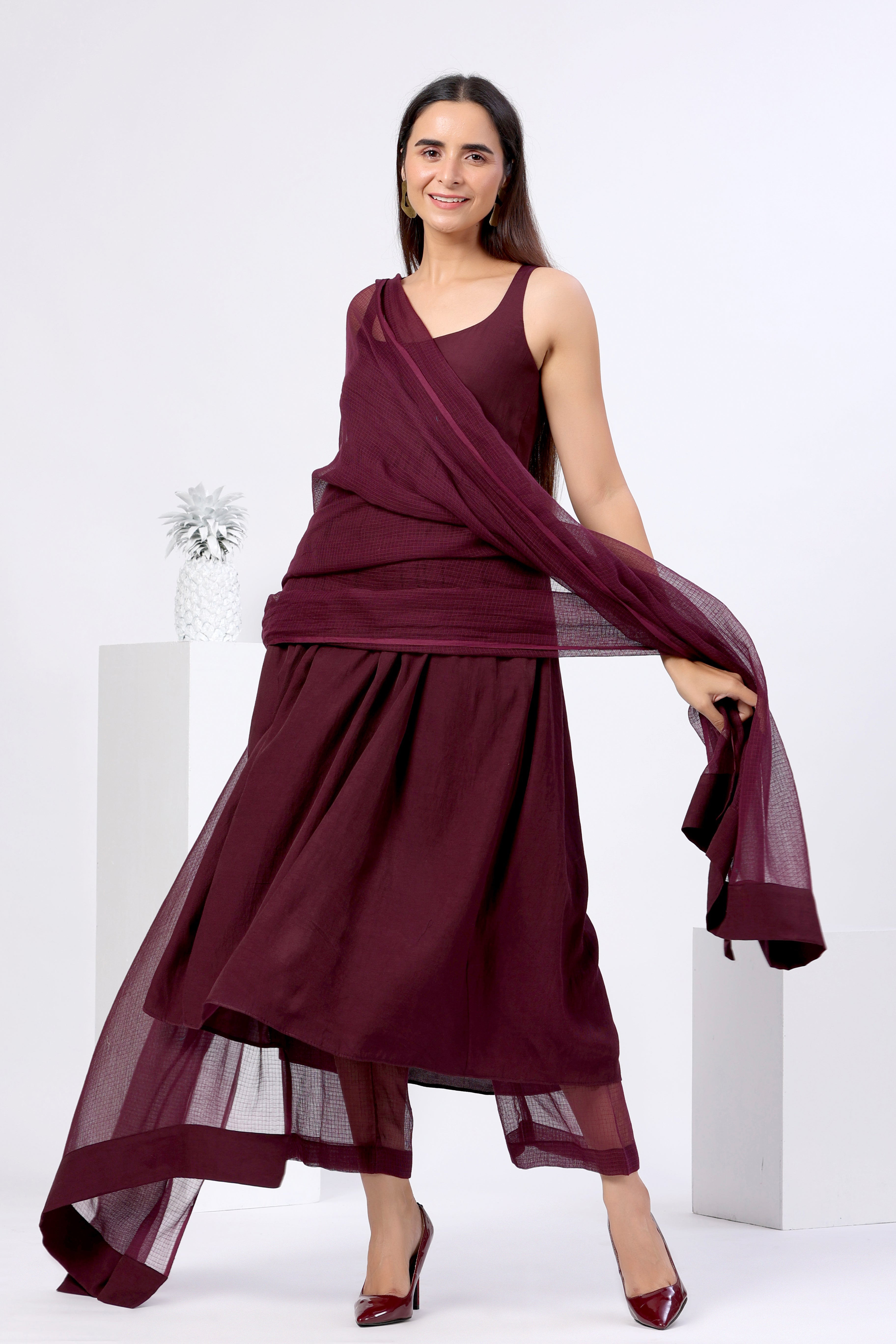 Gurleen Gambhir in Sleeveless Suit Set with Doriya Dupatta - ILMA