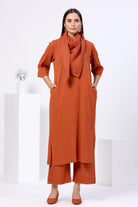 Half Sleeves Loose Kurta Set with Stole - ILMA