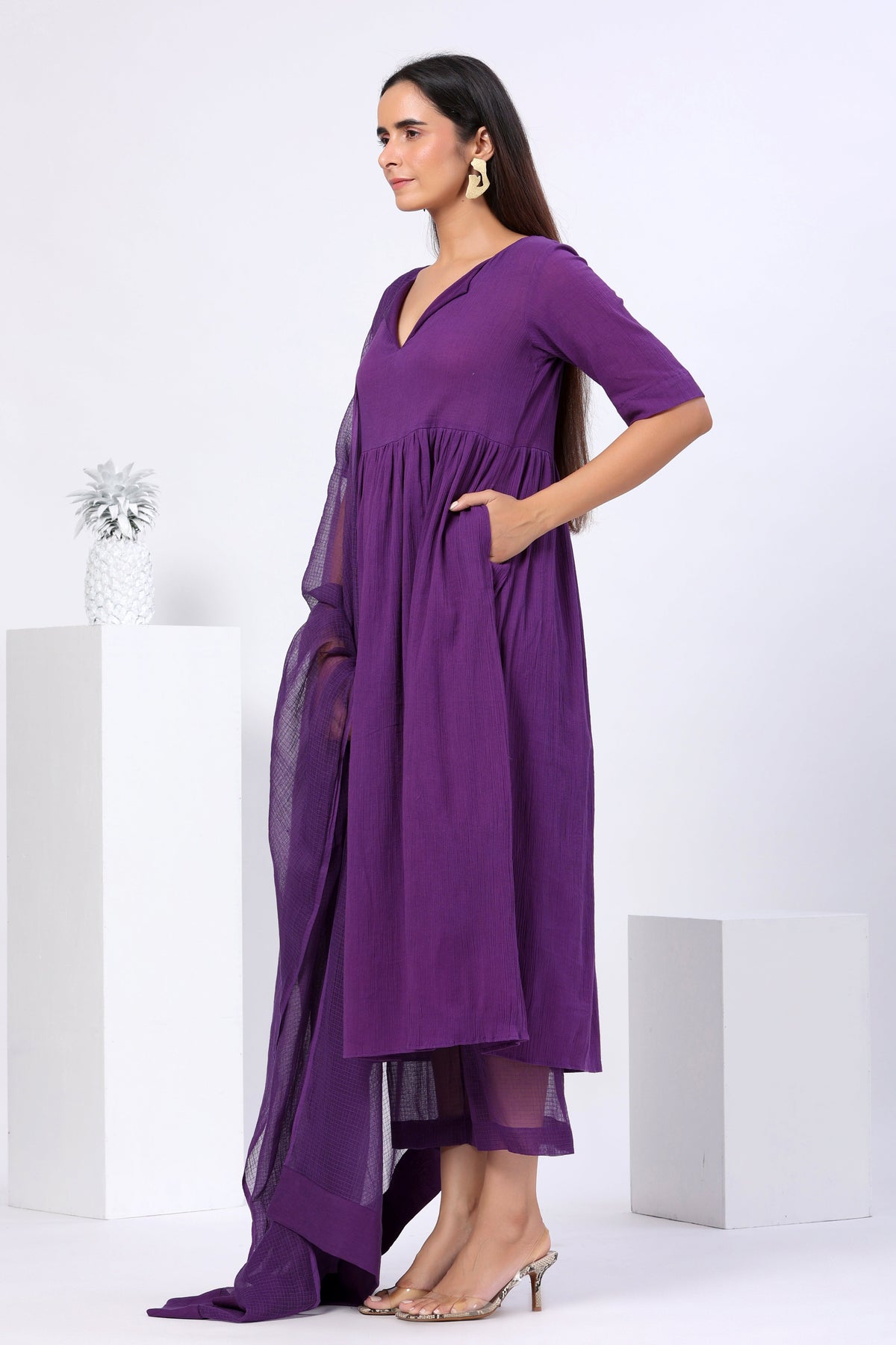 Half Sleeves Suit Set with Doriya Dupatta - ILMA