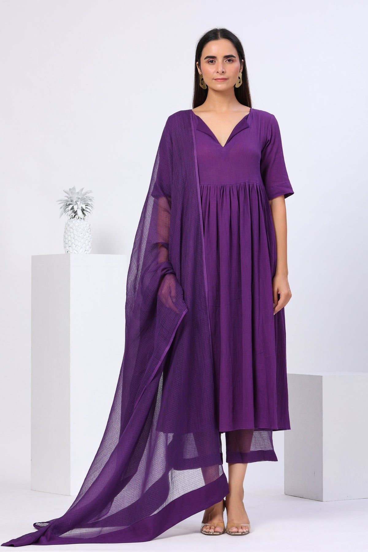 Half Sleeves Suit Set with Doriya Dupatta - ILMA