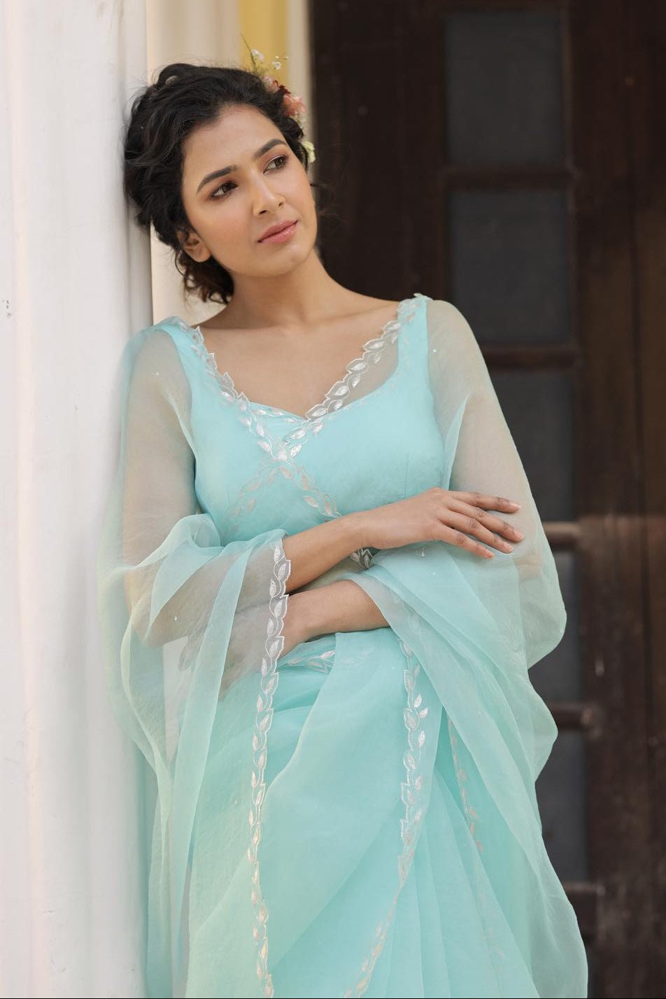 Isha Bohra in Leaf Vine Hand Embellished Border Saree - ILMA
