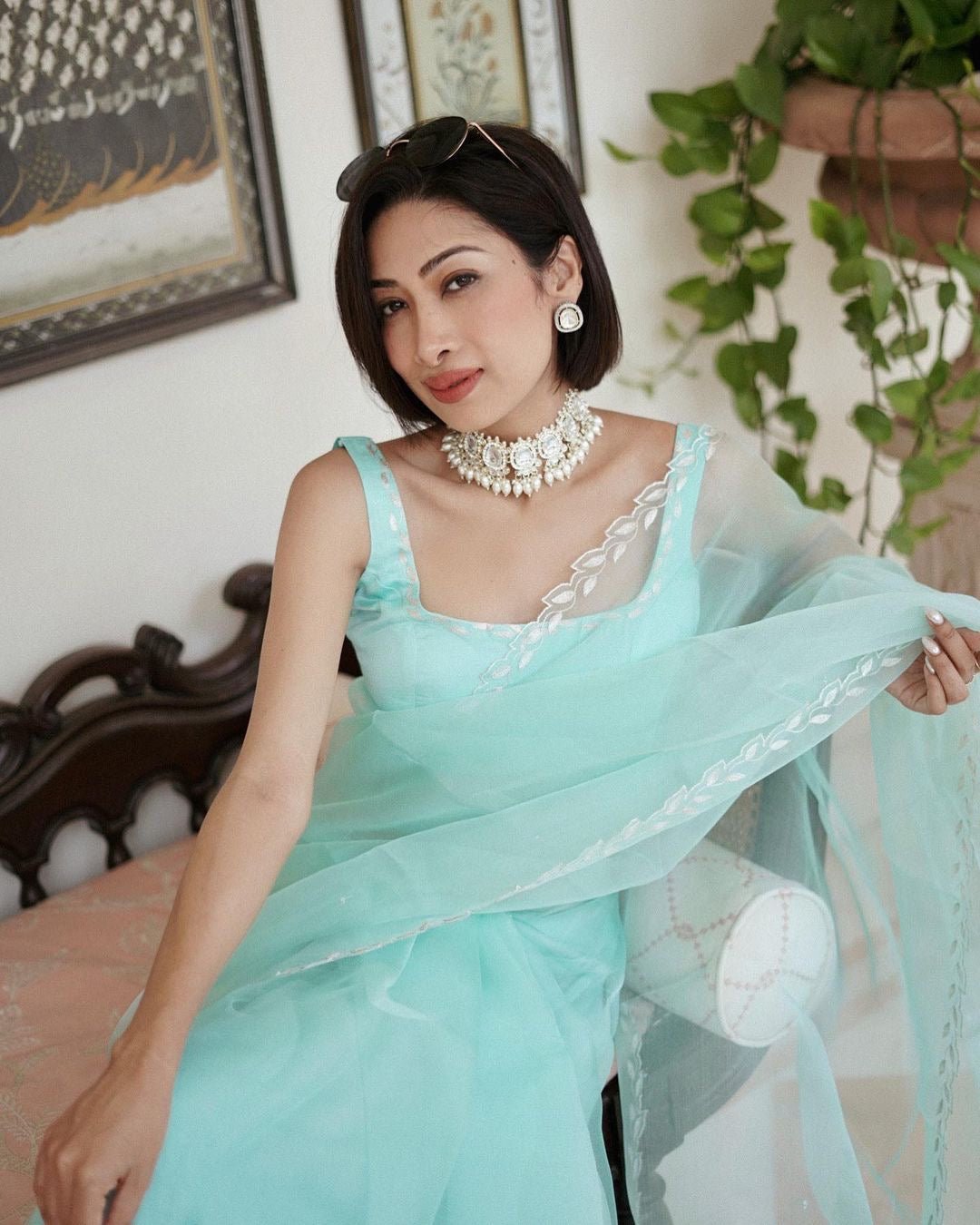 Isha Bohra in Leaf Vine Hand Embellished Border Saree - ILMA