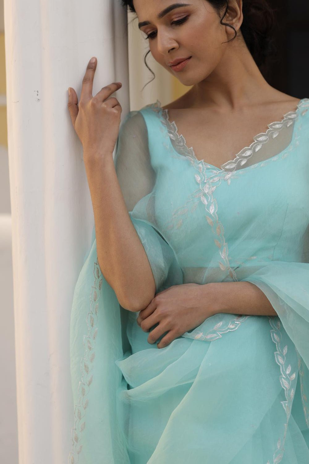 Isha Bohra in Leaf Vine Hand Embellished Border Saree - ILMA